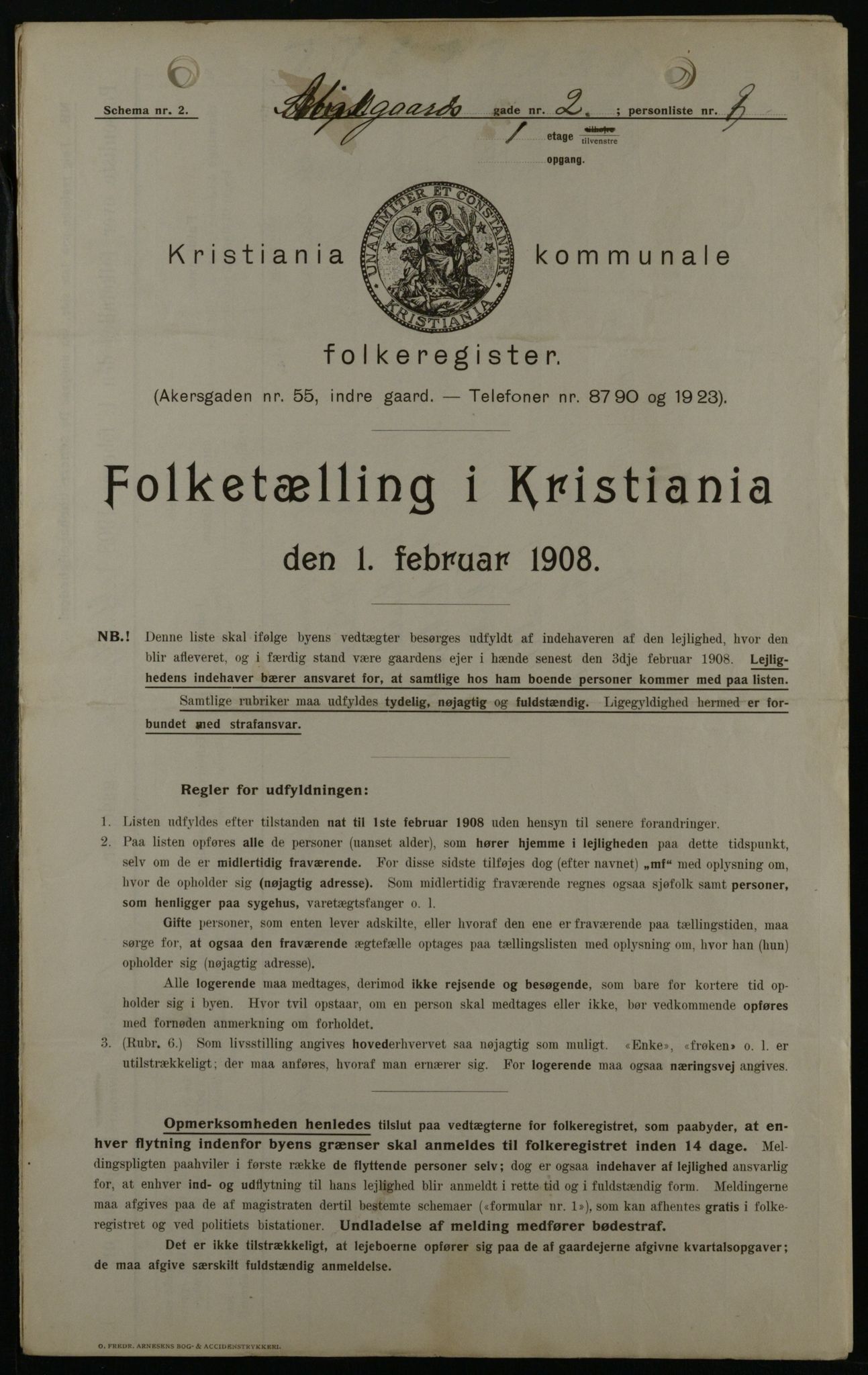 OBA, Municipal Census 1908 for Kristiania, 1908, p. 10