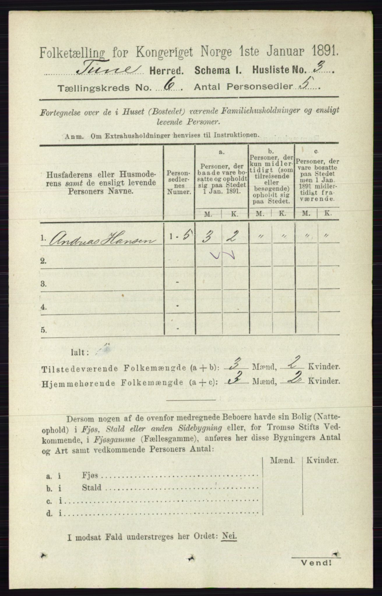 RA, 1891 census for 0130 Tune, 1891, p. 3951