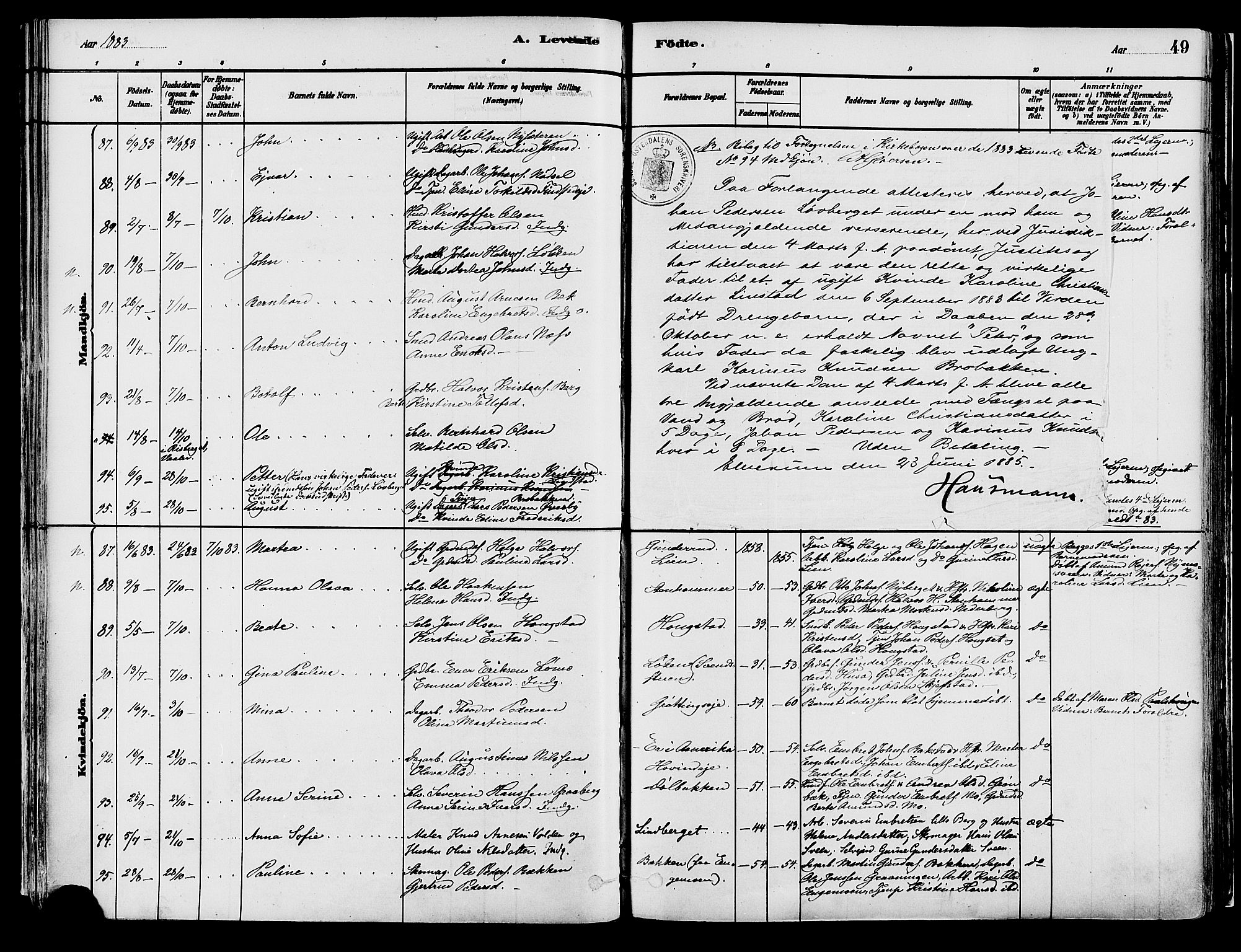 Elverum prestekontor, SAH/PREST-044/H/Ha/Haa/L0013: Parish register (official) no. 13, 1880-1890, p. 49