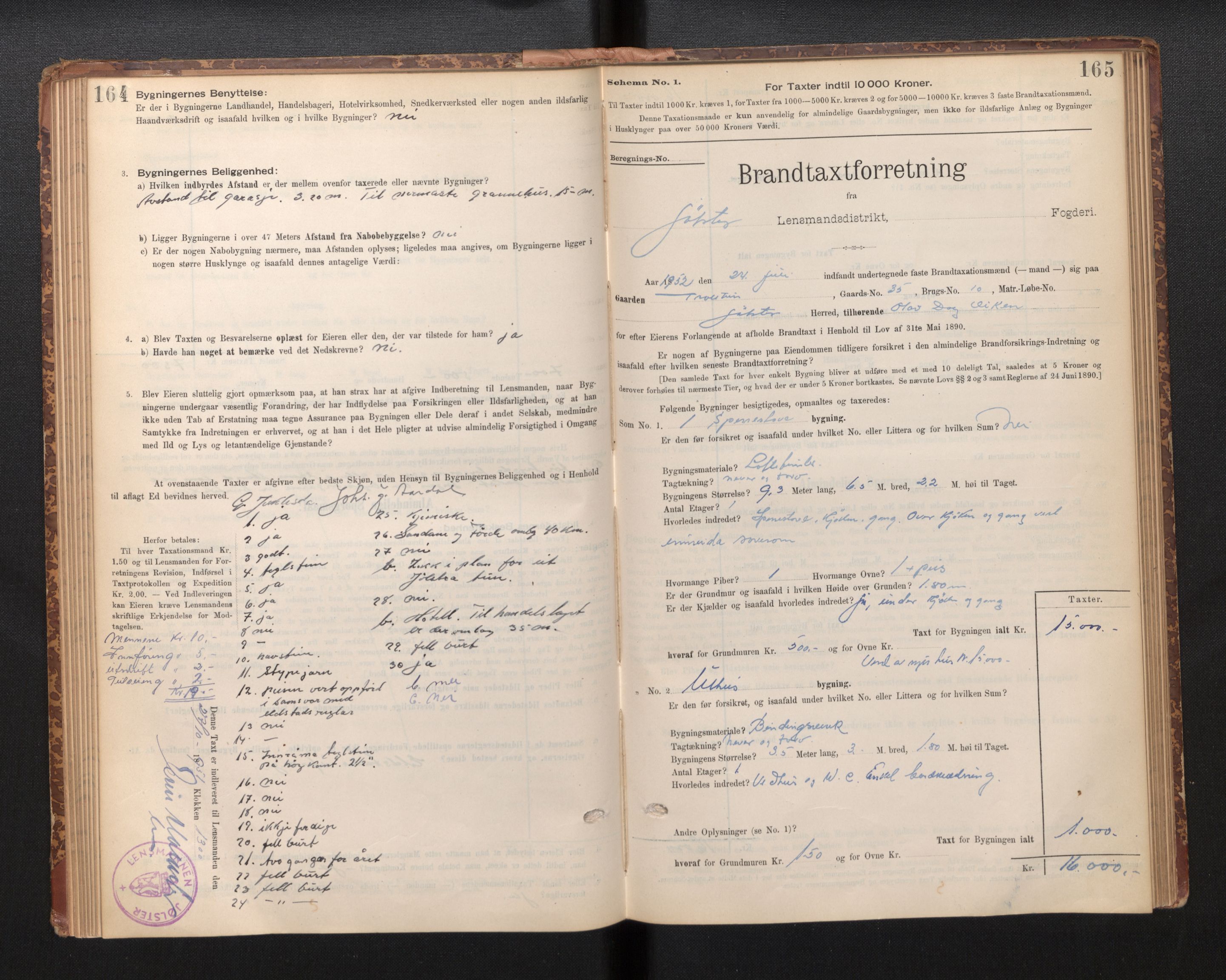 Lensmannen i Jølster, SAB/A-28701/0012/L0004: Branntakstprotokoll, skjematakst, 1895-1923, p. 164-165
