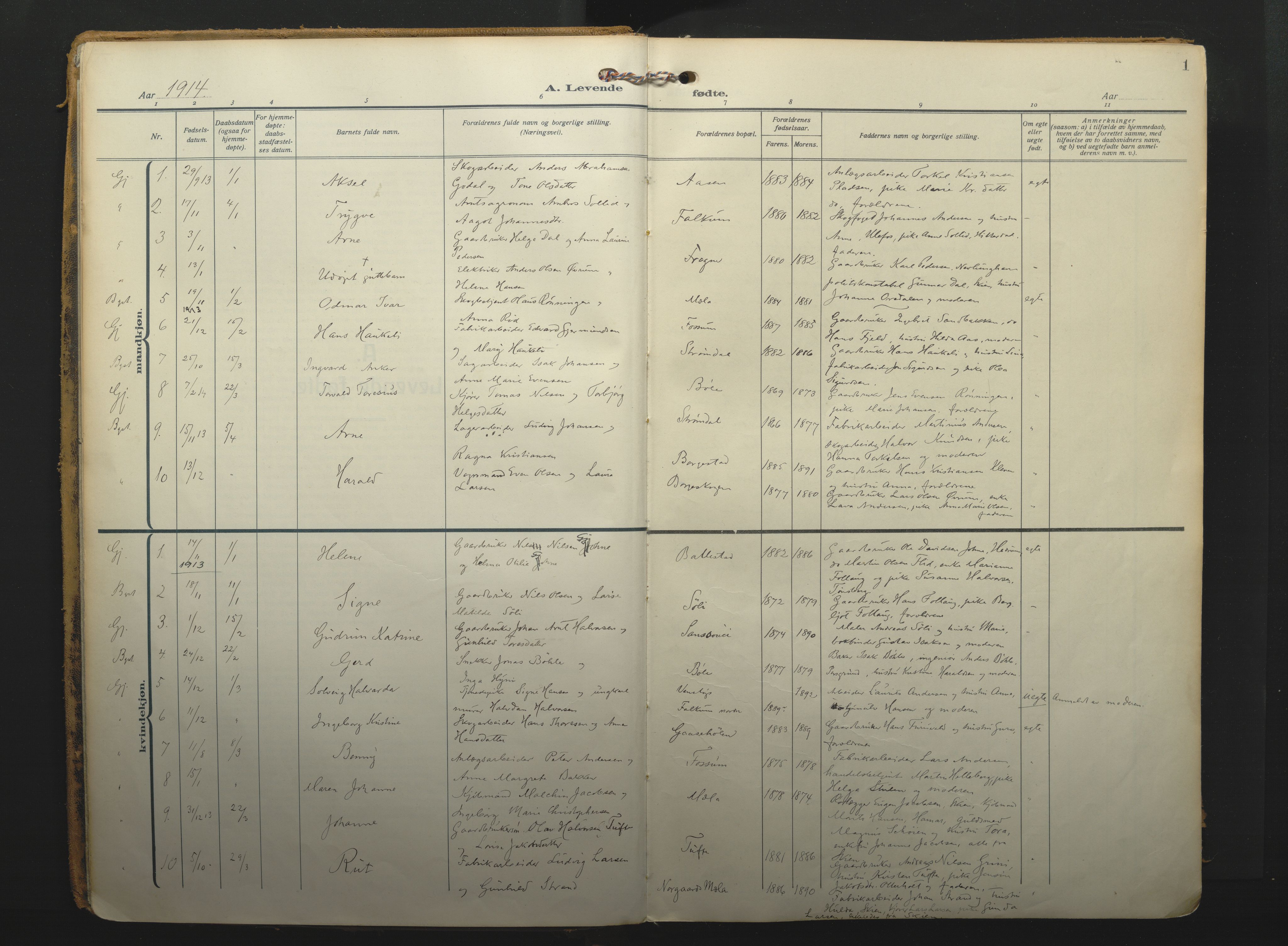 Gjerpen kirkebøker, SAKO/A-265/F/Fa/L0013: Parish register (official) no. I 13, 1914-1924, p. 1