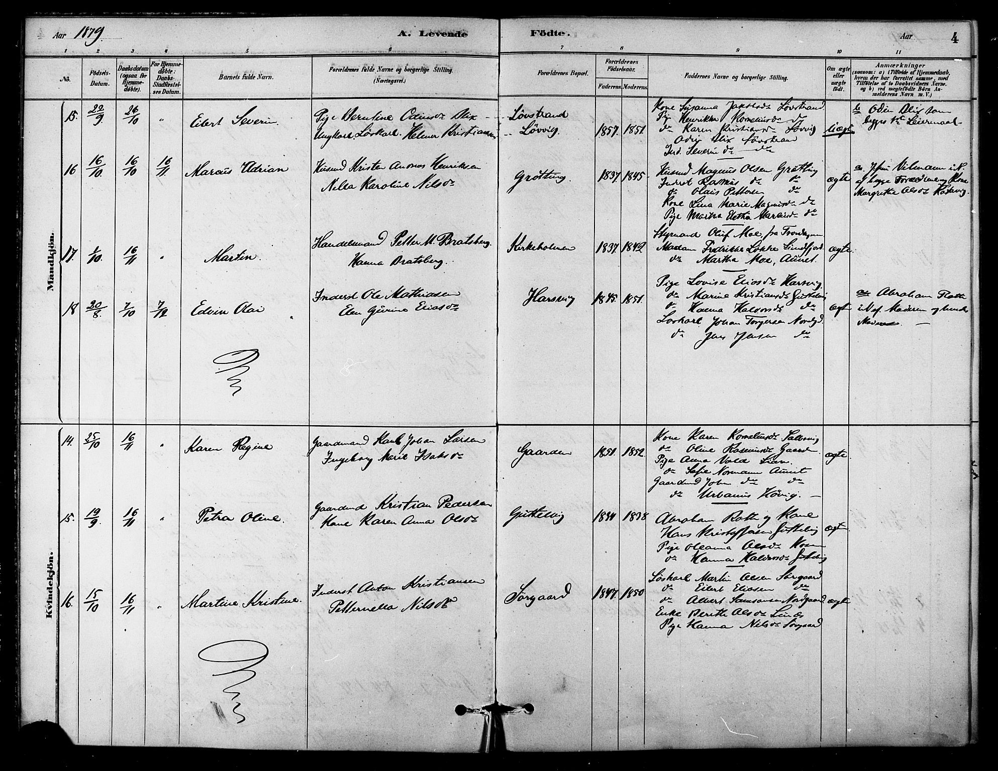 Ministerialprotokoller, klokkerbøker og fødselsregistre - Sør-Trøndelag, SAT/A-1456/656/L0692: Parish register (official) no. 656A01, 1879-1893, p. 4