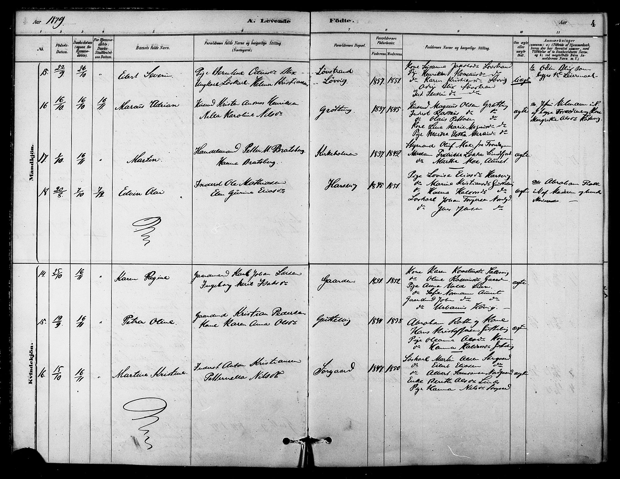 Ministerialprotokoller, klokkerbøker og fødselsregistre - Sør-Trøndelag, AV/SAT-A-1456/656/L0692: Parish register (official) no. 656A01, 1879-1893, p. 4