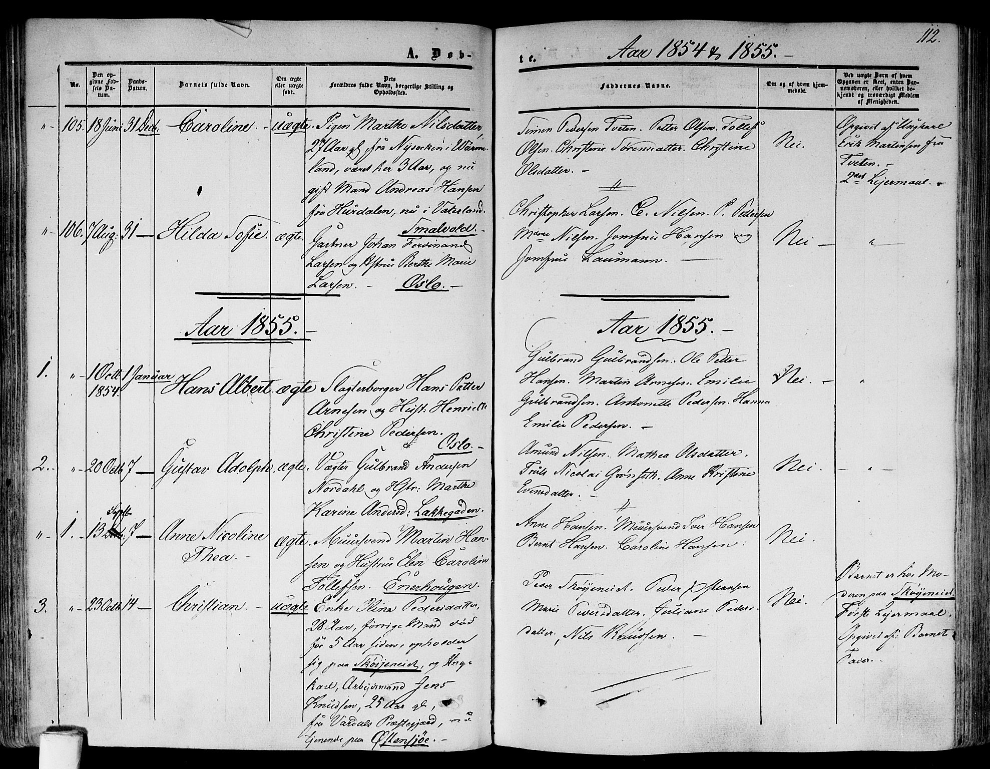 Gamlebyen prestekontor Kirkebøker, AV/SAO-A-10884/F/Fa/L0004: Parish register (official) no. 4, 1850-1857, p. 112