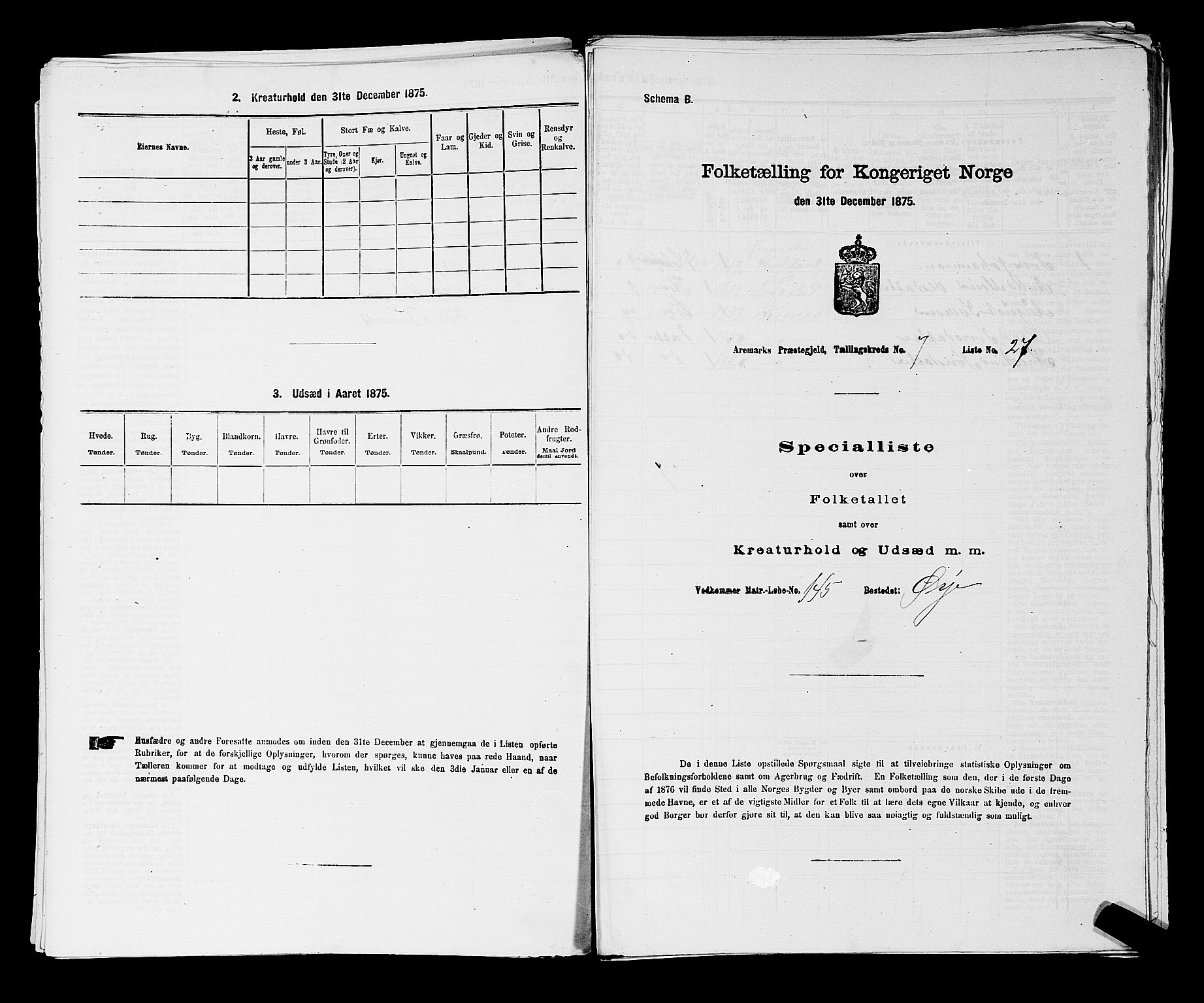 RA, 1875 census for 0118P Aremark, 1875, p. 1036