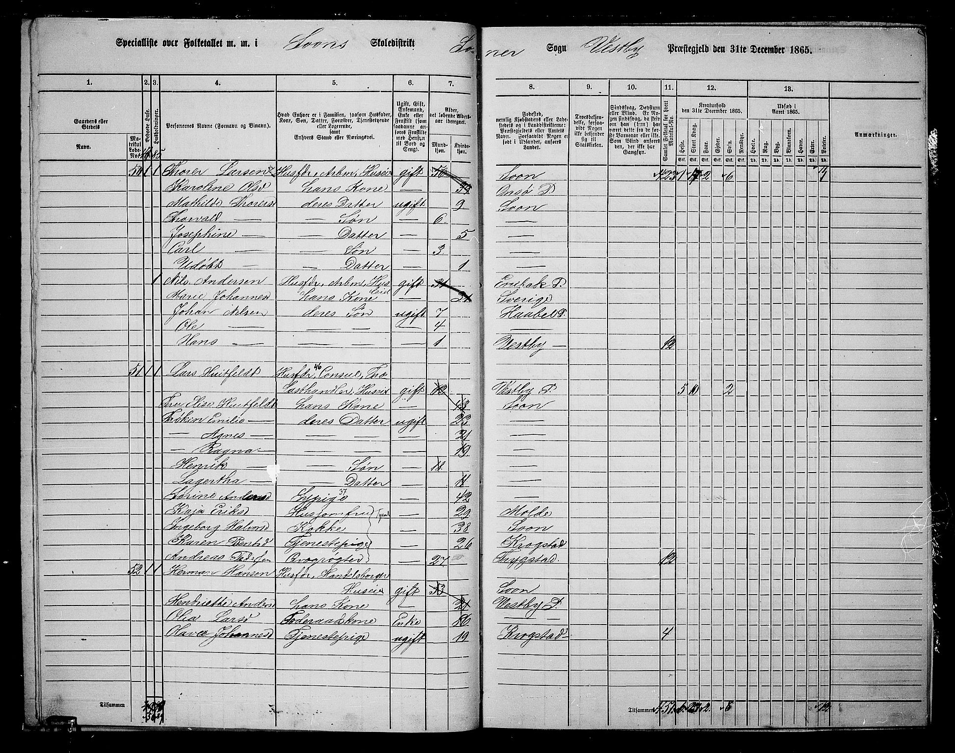 RA, 1865 census for Vestby, 1865, p. 164