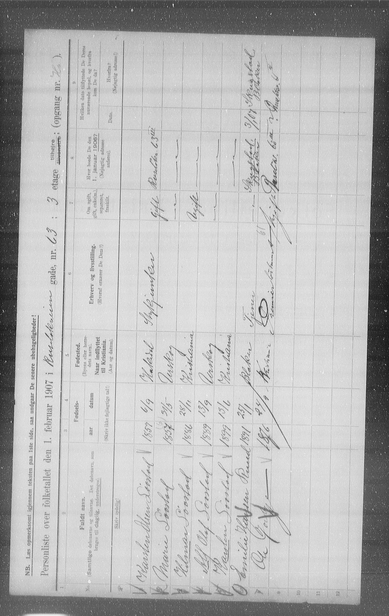 OBA, Municipal Census 1907 for Kristiania, 1907, p. 43721