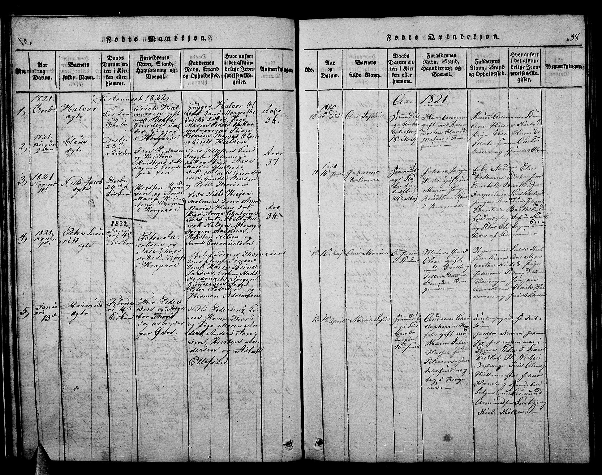 Kragerø kirkebøker, SAKO/A-278/F/Fa/L0004: Parish register (official) no. 4, 1814-1831, p. 38