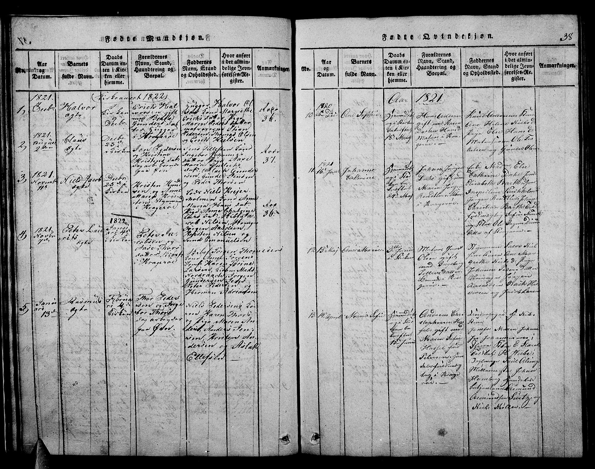 Kragerø kirkebøker, AV/SAKO-A-278/F/Fa/L0004: Parish register (official) no. 4, 1814-1831, p. 38