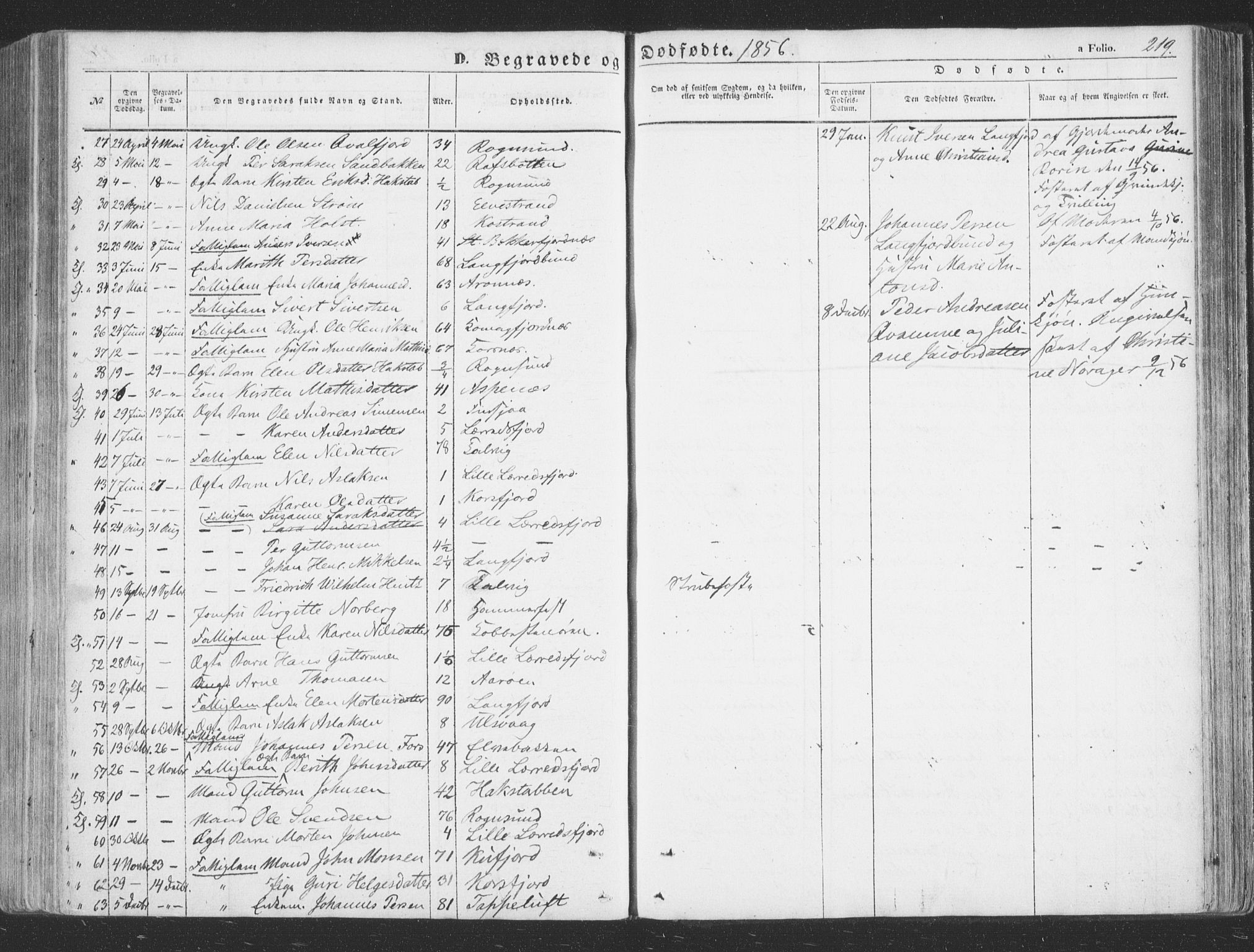 Talvik sokneprestkontor, SATØ/S-1337/H/Ha/L0010kirke: Parish register (official) no. 10, 1852-1864, p. 219