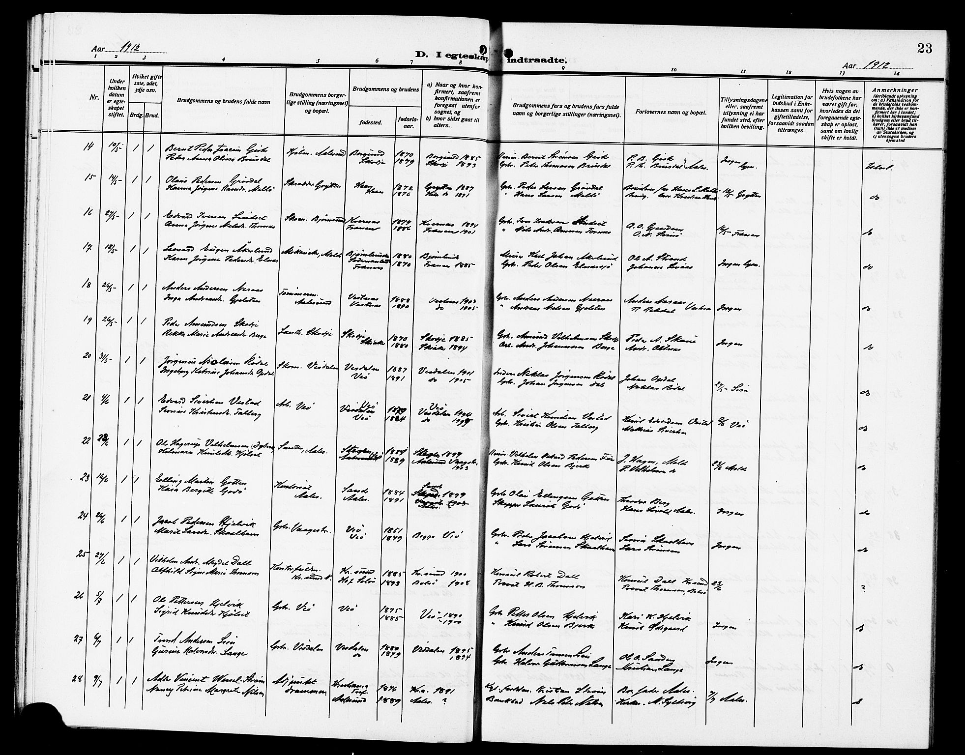 Ministerialprotokoller, klokkerbøker og fødselsregistre - Møre og Romsdal, AV/SAT-A-1454/558/L0703: Parish register (copy) no. 558C04, 1906-1921, p. 23