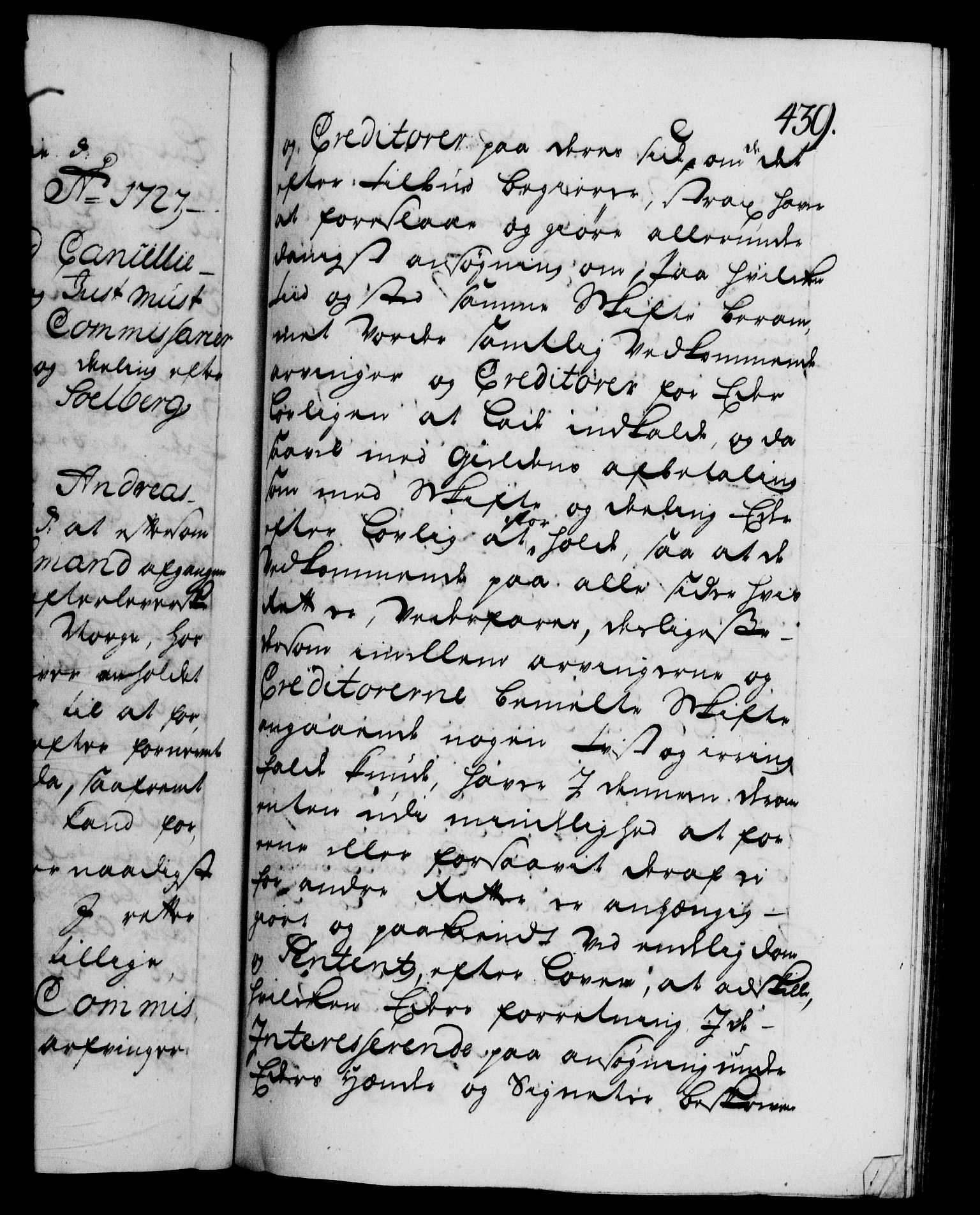 Danske Kanselli 1572-1799, AV/RA-EA-3023/F/Fc/Fca/Fcab/L0023: Norske tegnelser, 1725-1727, p. 439a