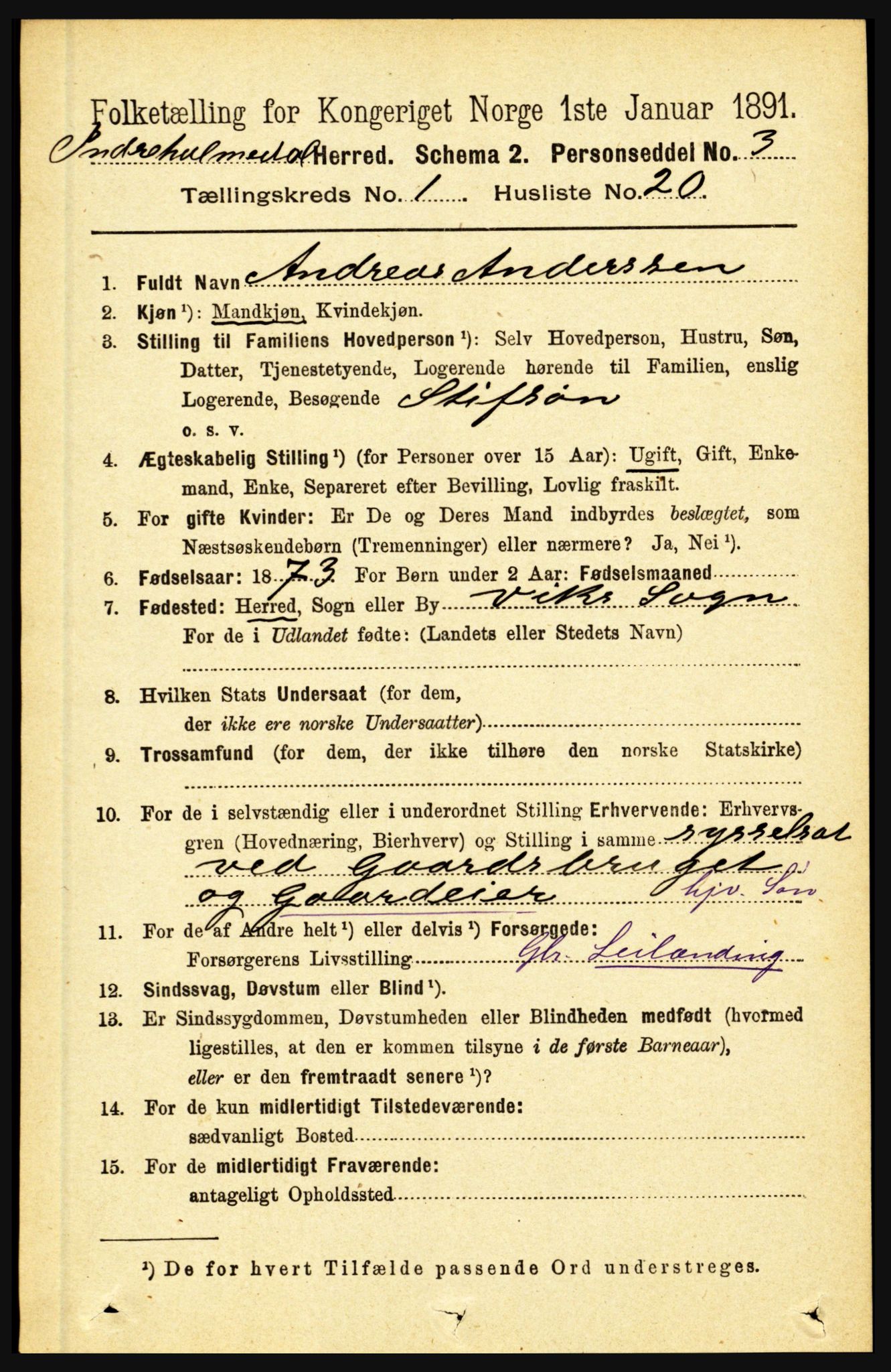 RA, 1891 census for 1430 Indre Holmedal, 1891, p. 209