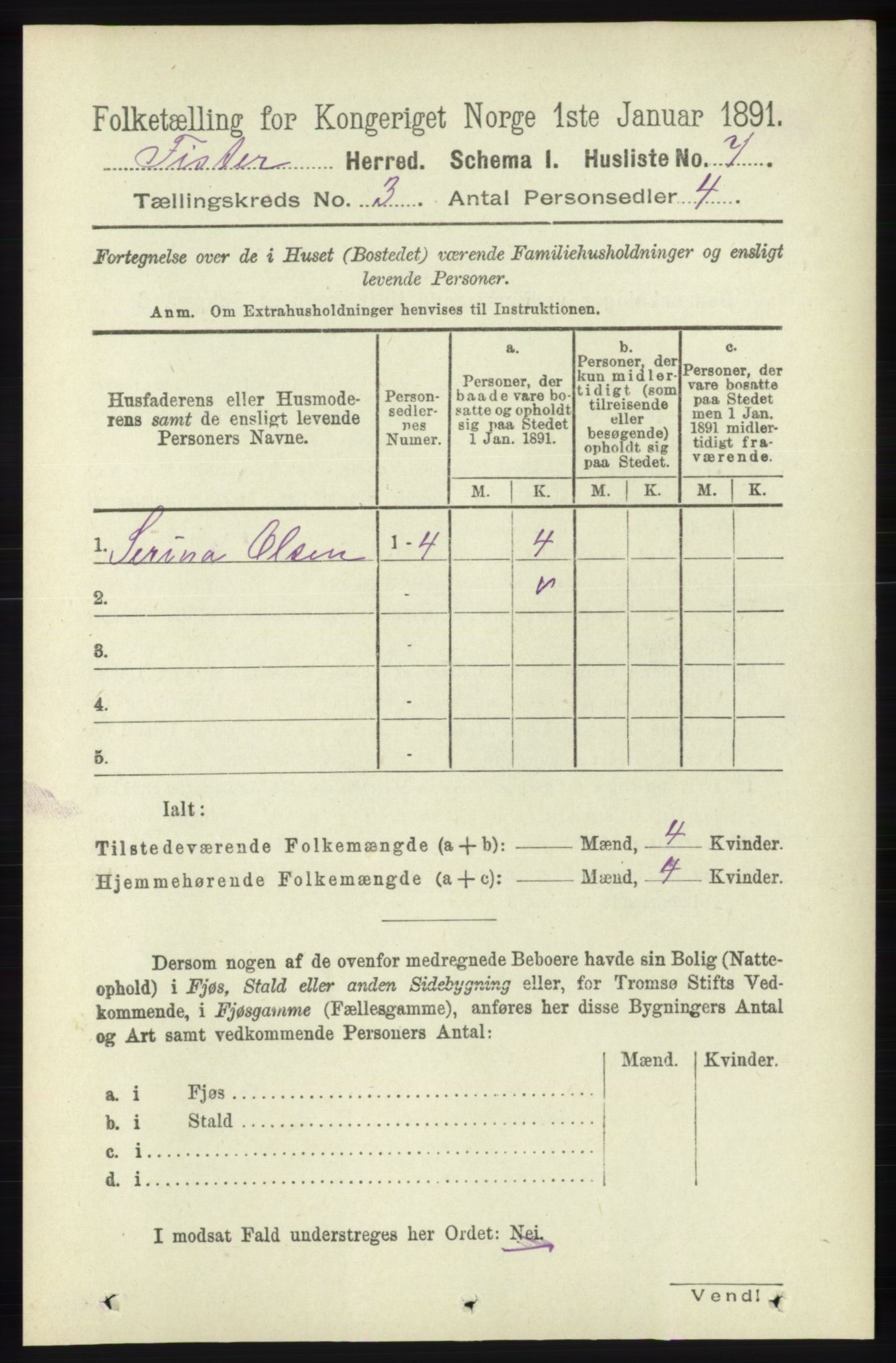 RA, 1891 census for 1132 Fister, 1891, p. 478