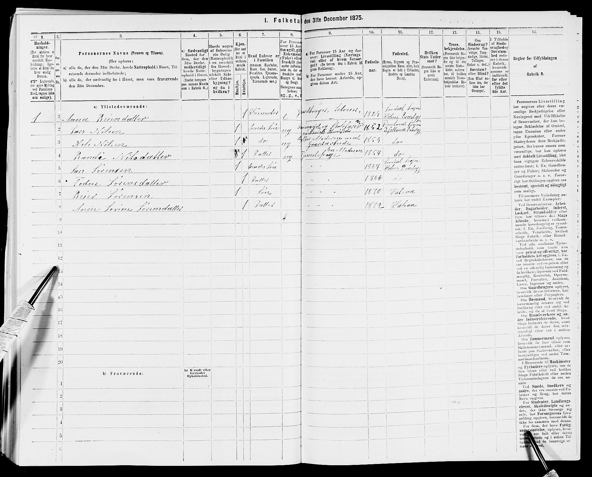 SAK, 1875 census for 1019L Mandal/Halse og Harkmark, 1875, p. 348