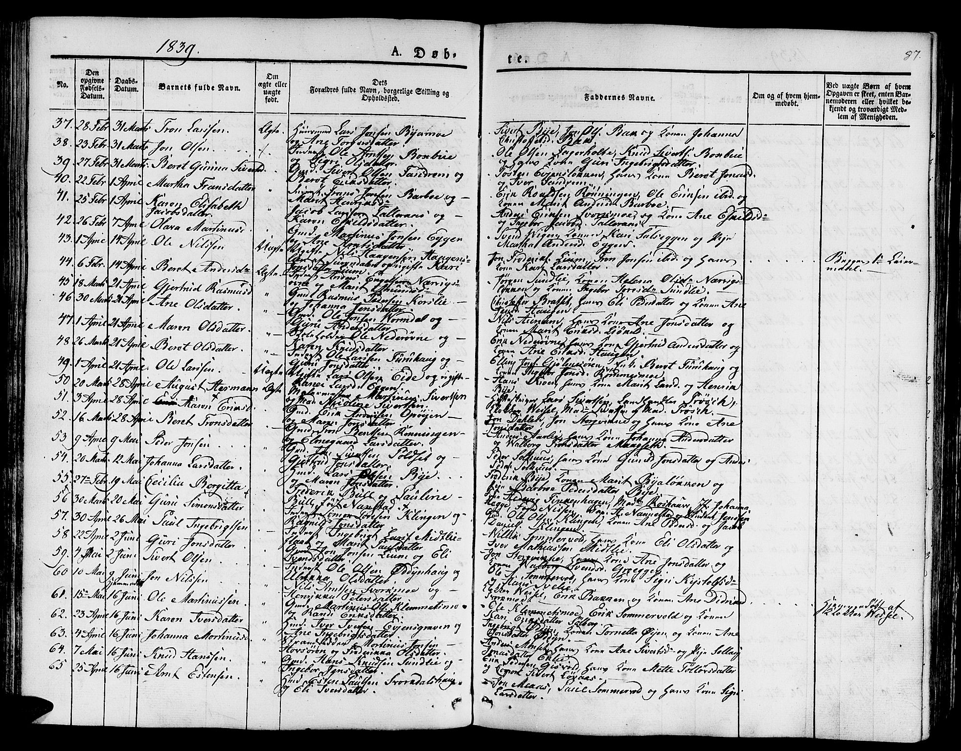 Ministerialprotokoller, klokkerbøker og fødselsregistre - Sør-Trøndelag, SAT/A-1456/668/L0804: Parish register (official) no. 668A04, 1826-1839, p. 87