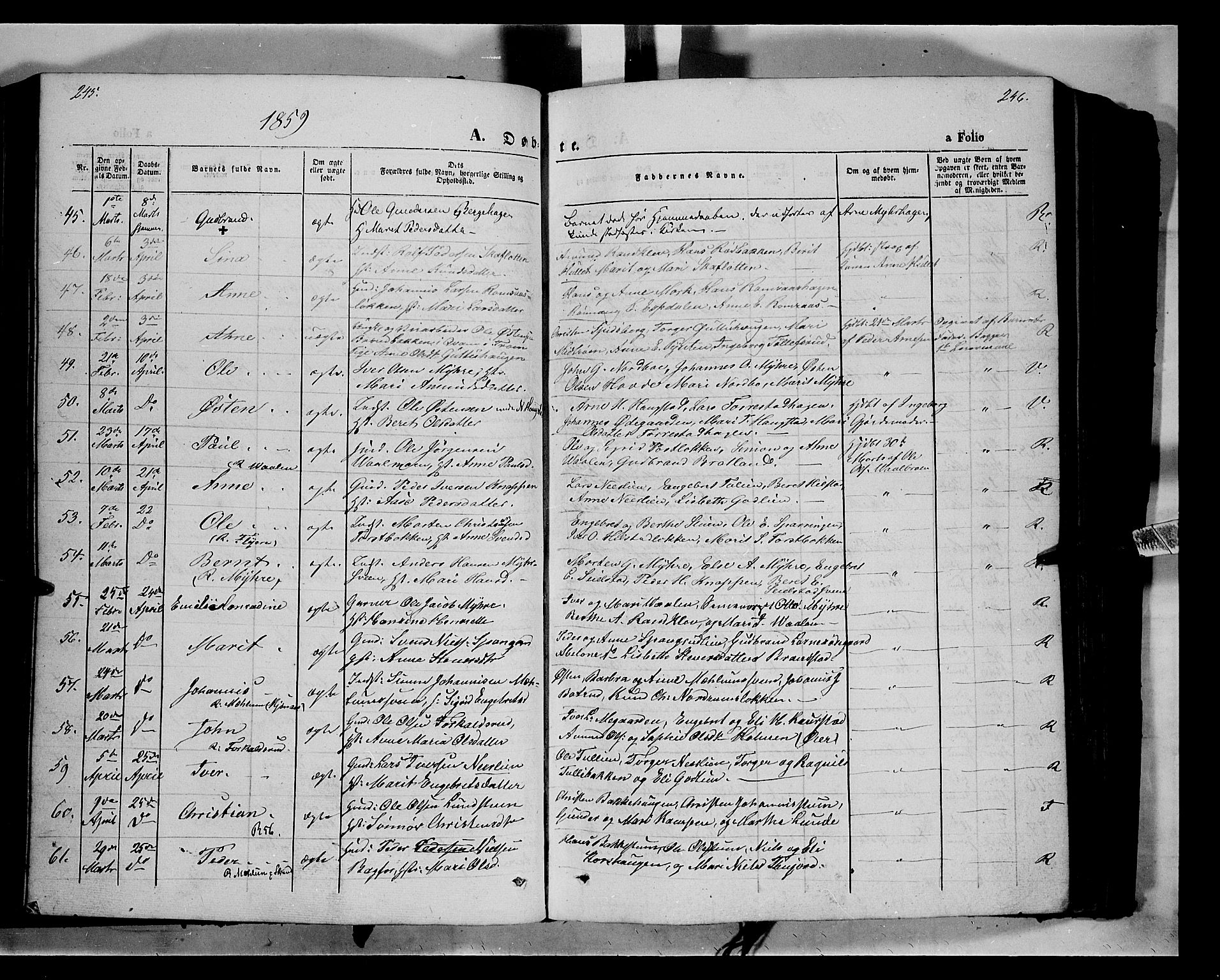 Ringebu prestekontor, SAH/PREST-082/H/Ha/Haa/L0006: Parish register (official) no. 6, 1848-1859, p. 245-246