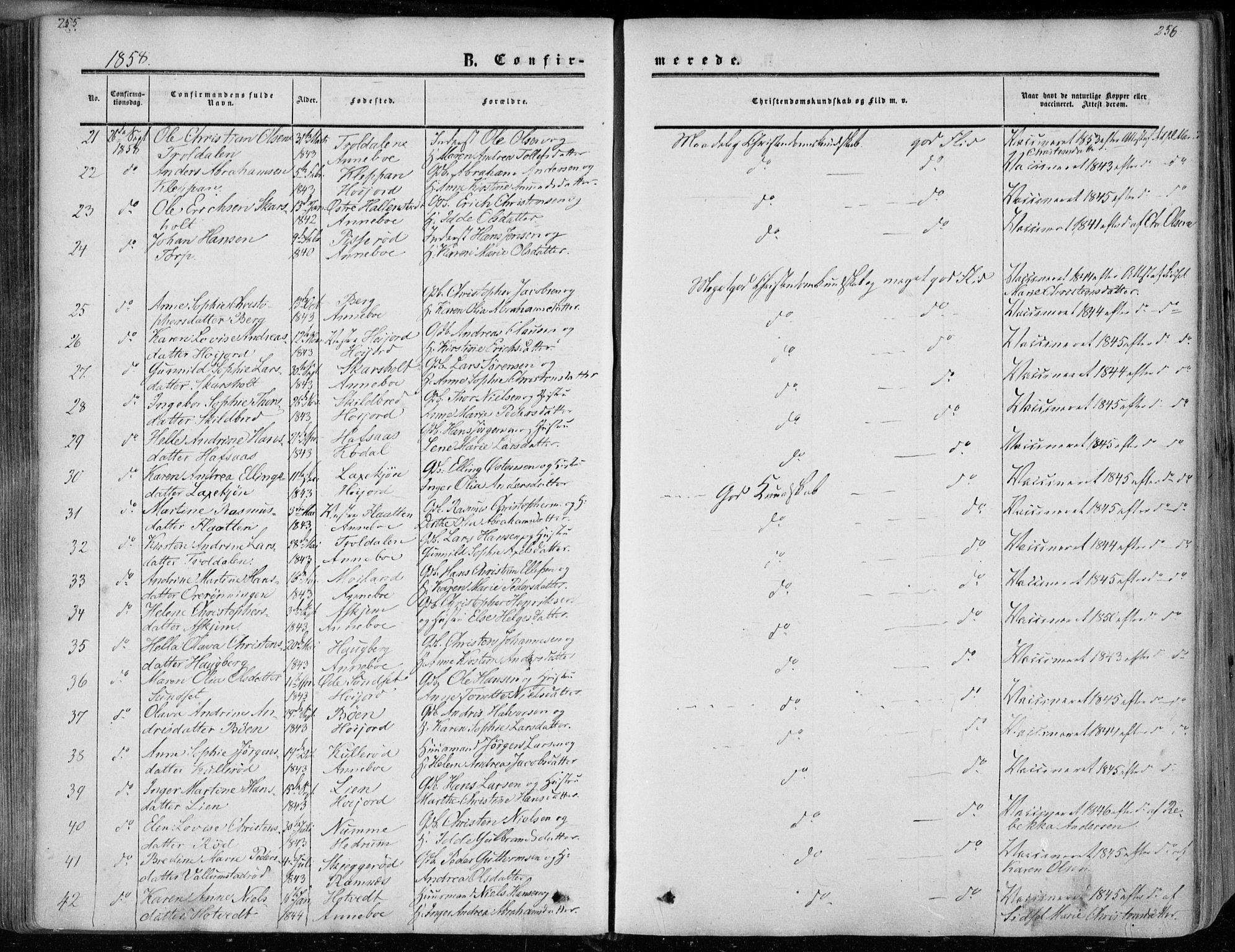 Andebu kirkebøker, SAKO/A-336/F/Fa/L0005: Parish register (official) no. 5, 1857-1870, p. 255-256