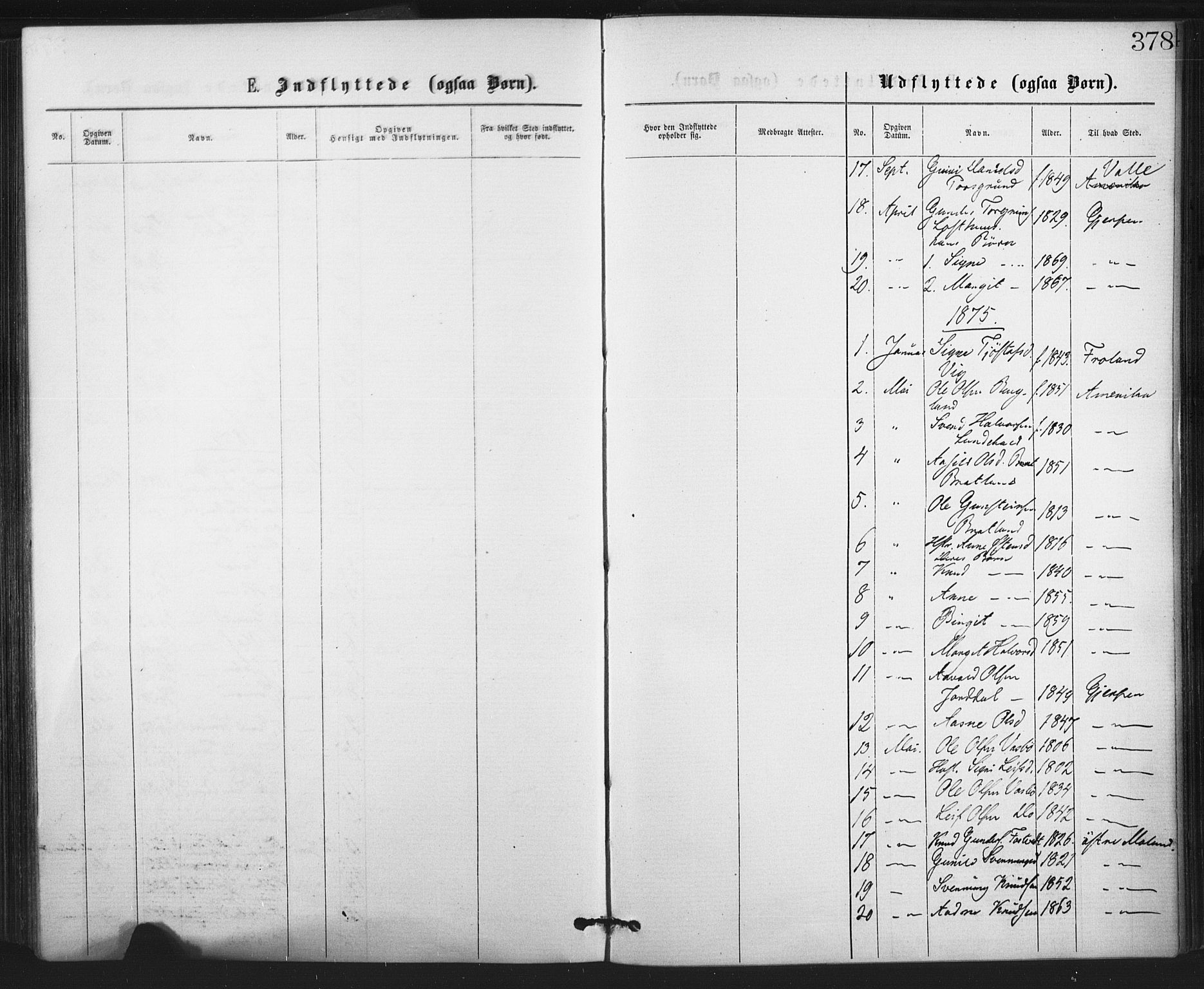 Fyresdal kirkebøker, SAKO/A-263/F/Fa/L0006: Parish register (official) no. I 6, 1872-1886, p. 378