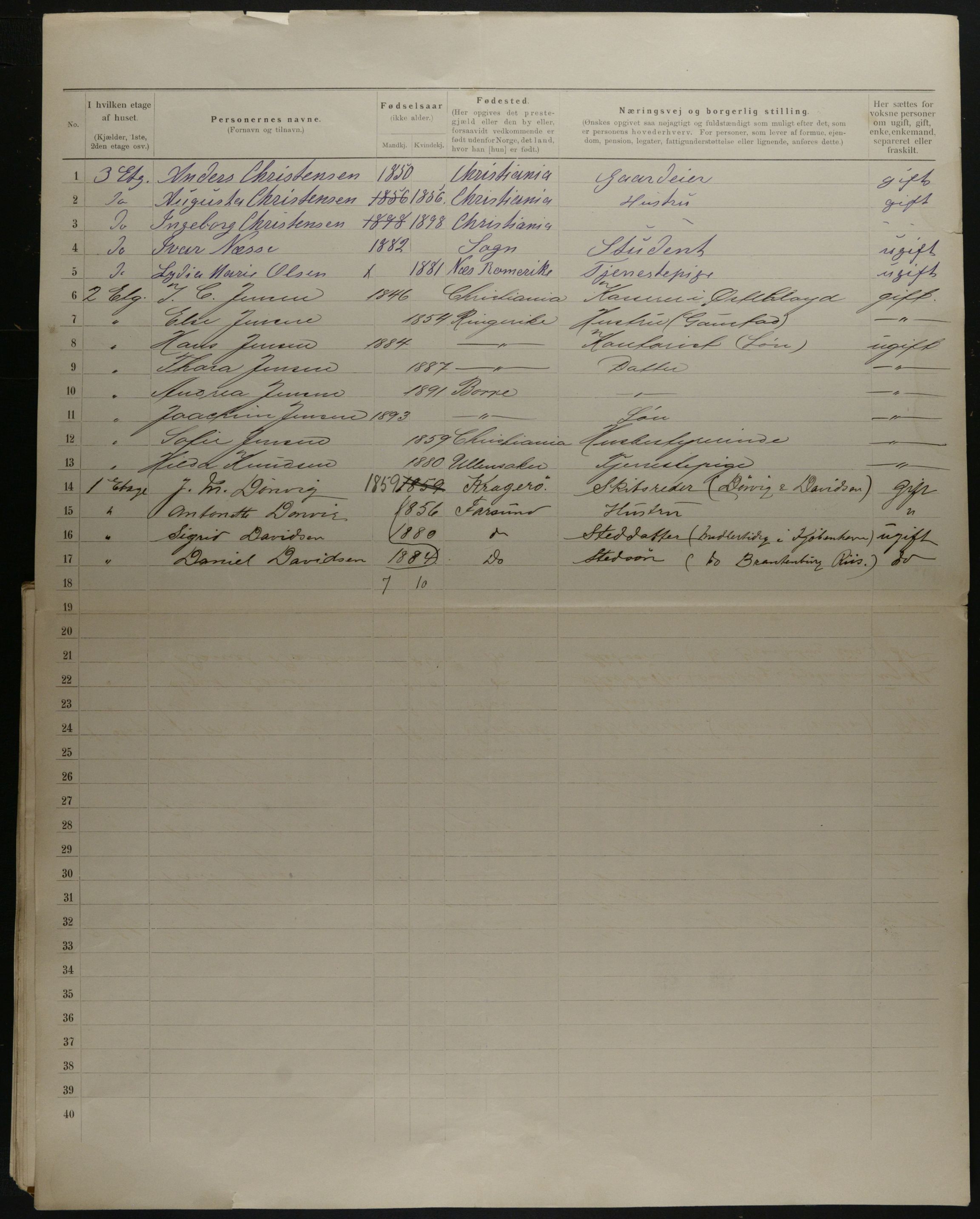 OBA, Municipal Census 1901 for Kristiania, 1901, p. 19526