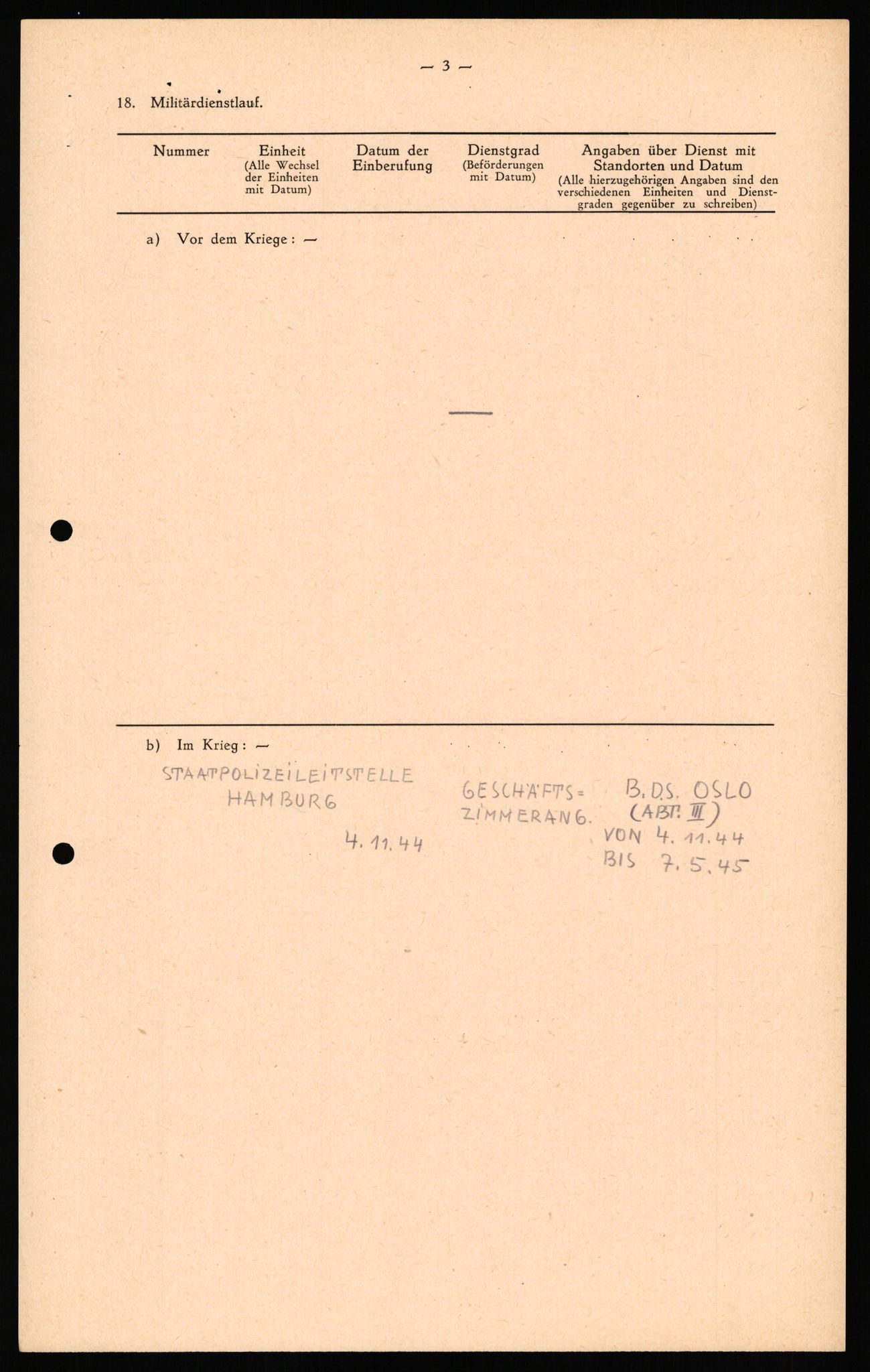 Forsvaret, Forsvarets overkommando II, RA/RAFA-3915/D/Db/L0031: CI Questionaires. Tyske okkupasjonsstyrker i Norge. Tyskere., 1945-1946, p. 4