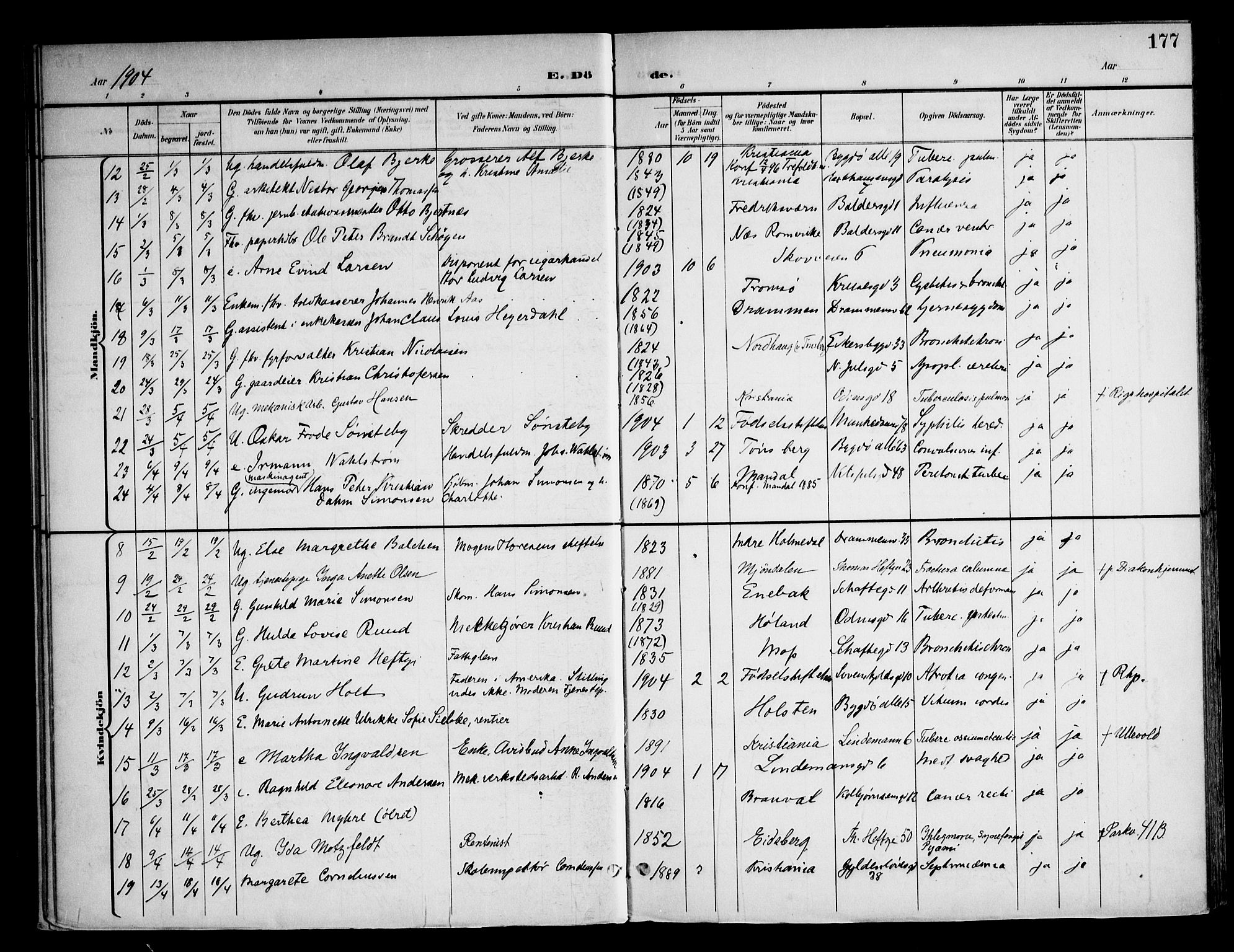 Frogner prestekontor Kirkebøker, AV/SAO-A-10886/F/Fa/L0004: Parish register (official) no. 4, 1898-1921, p. 177