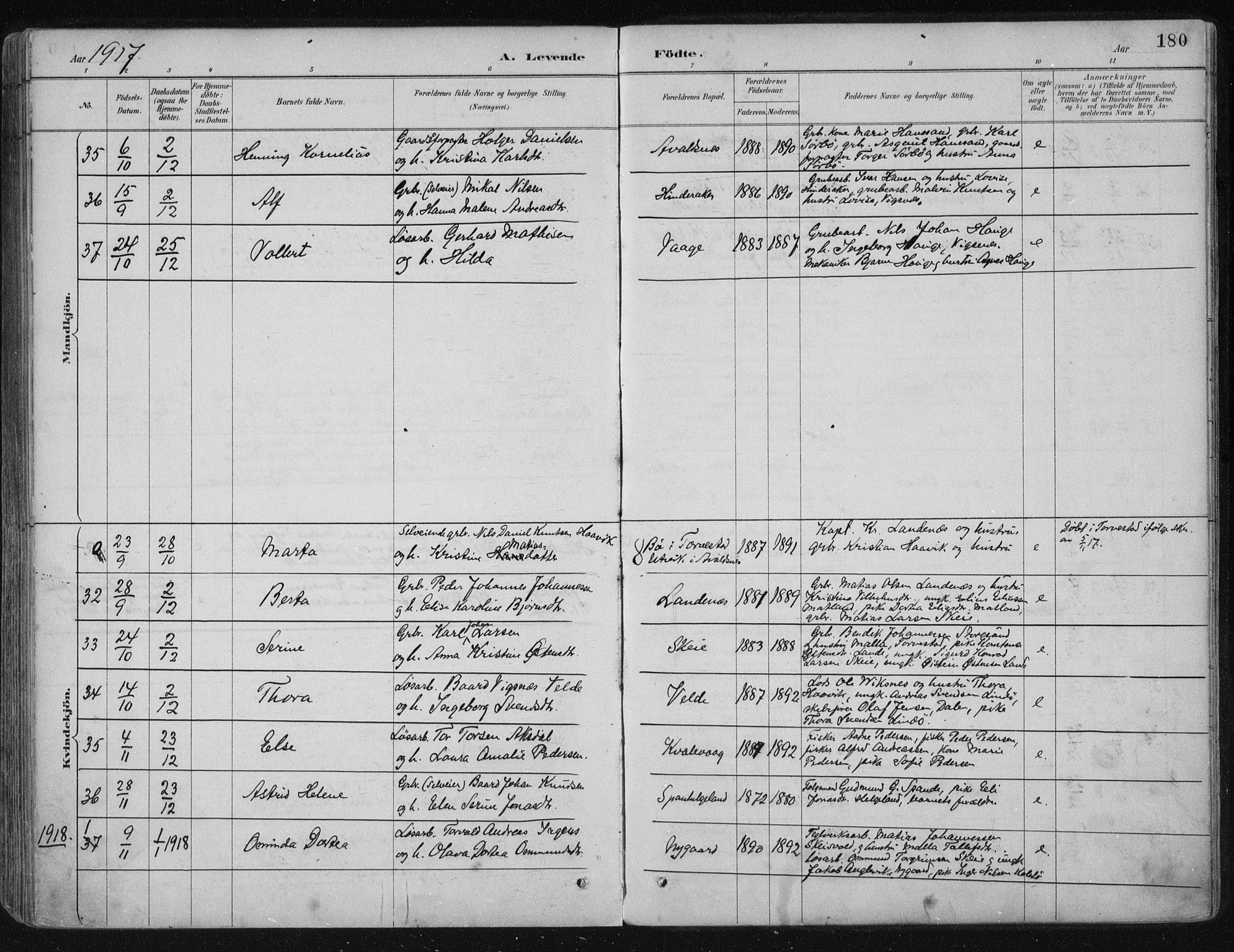 Avaldsnes sokneprestkontor, SAST/A -101851/H/Ha/Haa/L0017: Parish register (official) no. A 17, 1889-1920, p. 180