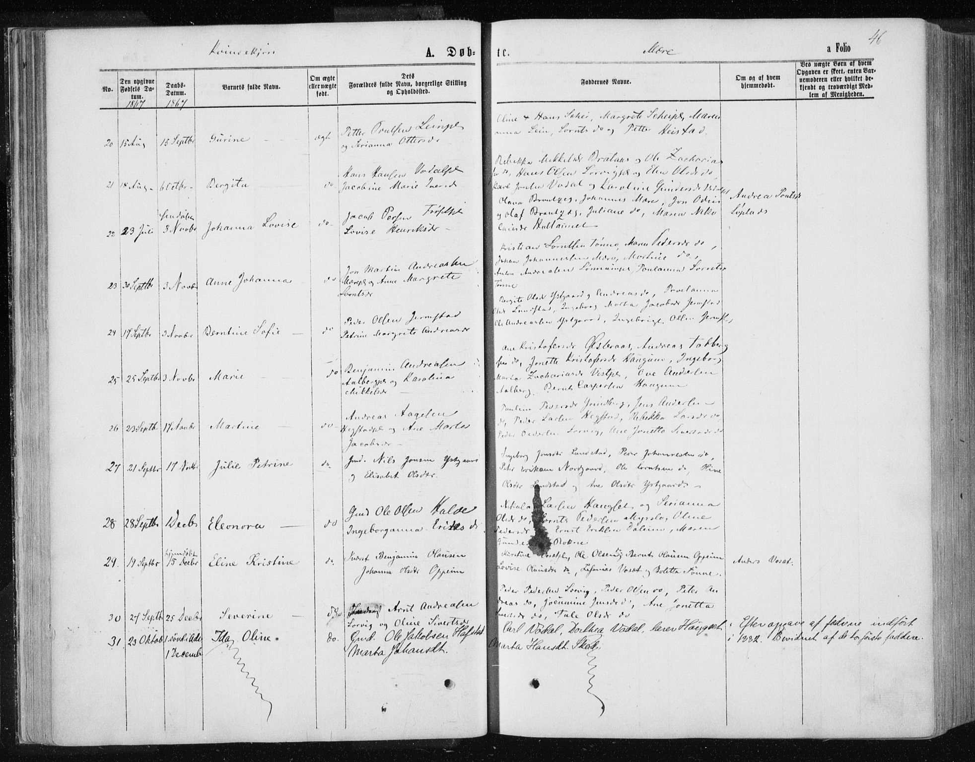 Ministerialprotokoller, klokkerbøker og fødselsregistre - Nord-Trøndelag, SAT/A-1458/735/L0345: Parish register (official) no. 735A08 /1, 1863-1872, p. 46
