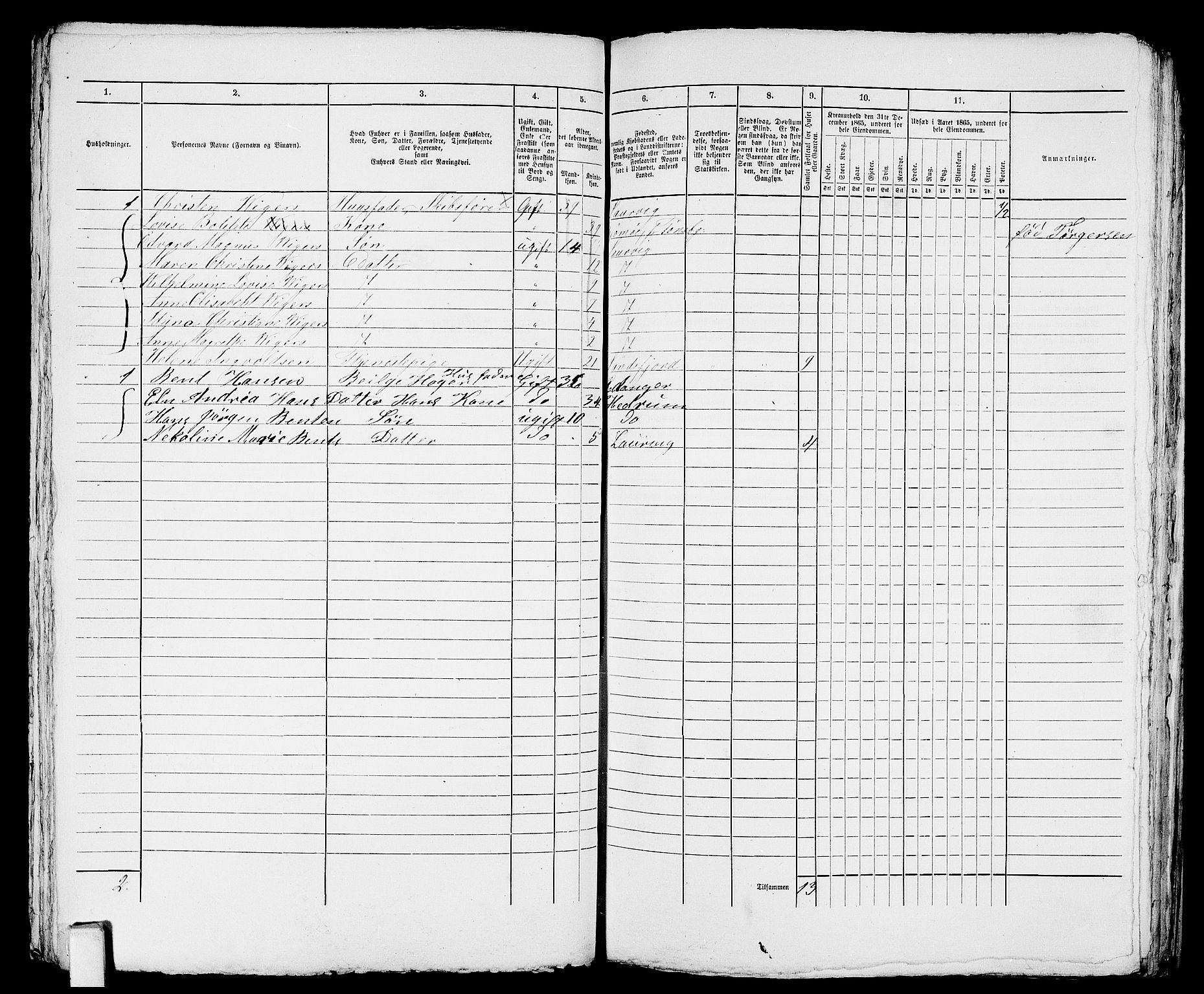 RA, 1865 census for Larvik, 1865, p. 835