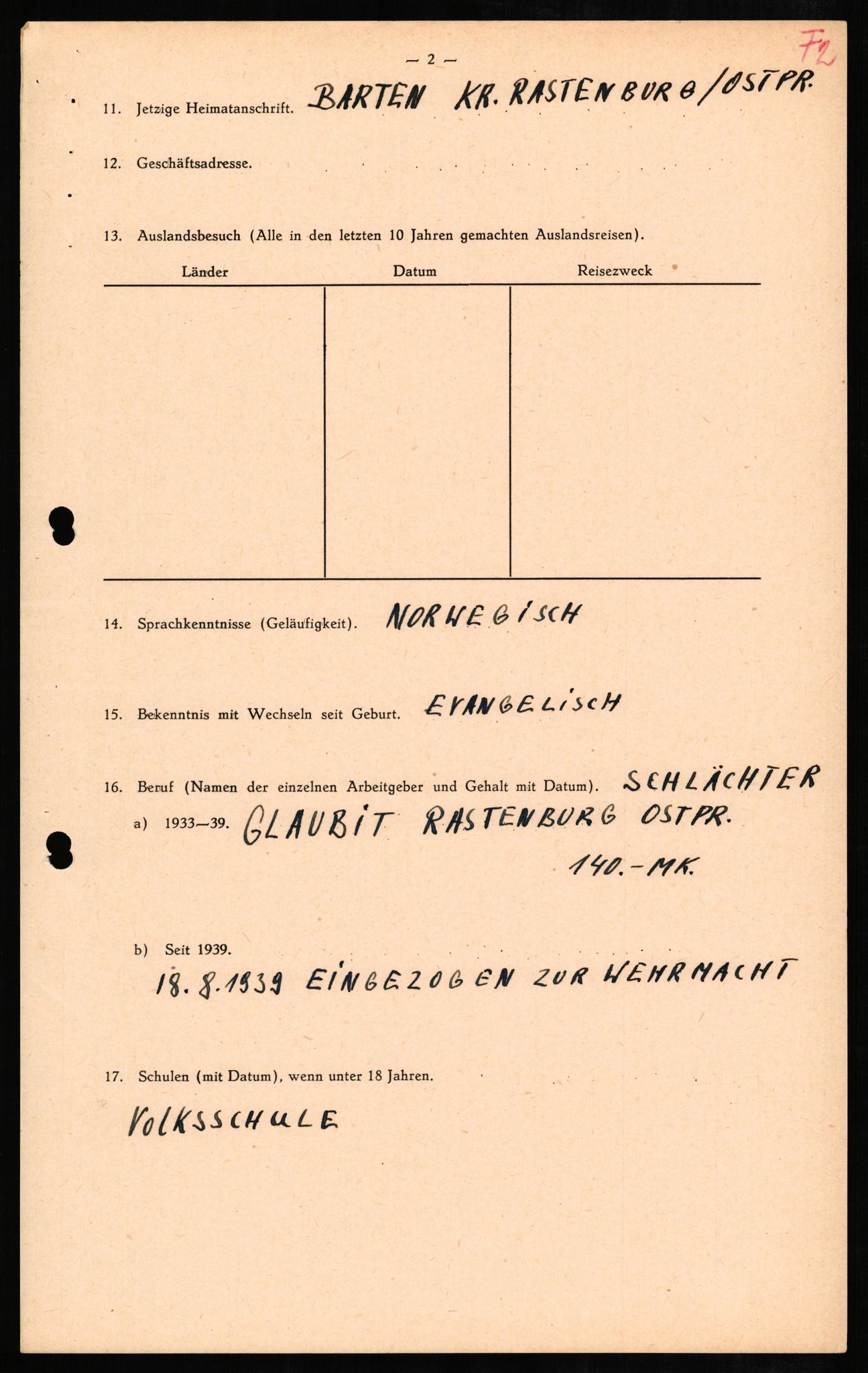 Forsvaret, Forsvarets overkommando II, RA/RAFA-3915/D/Db/L0007: CI Questionaires. Tyske okkupasjonsstyrker i Norge. Tyskere., 1945-1946, p. 483