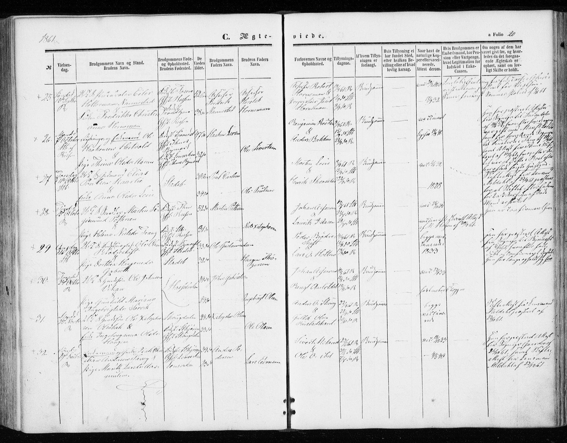 Ministerialprotokoller, klokkerbøker og fødselsregistre - Sør-Trøndelag, SAT/A-1456/646/L0612: Parish register (official) no. 646A10, 1858-1869, p. 20