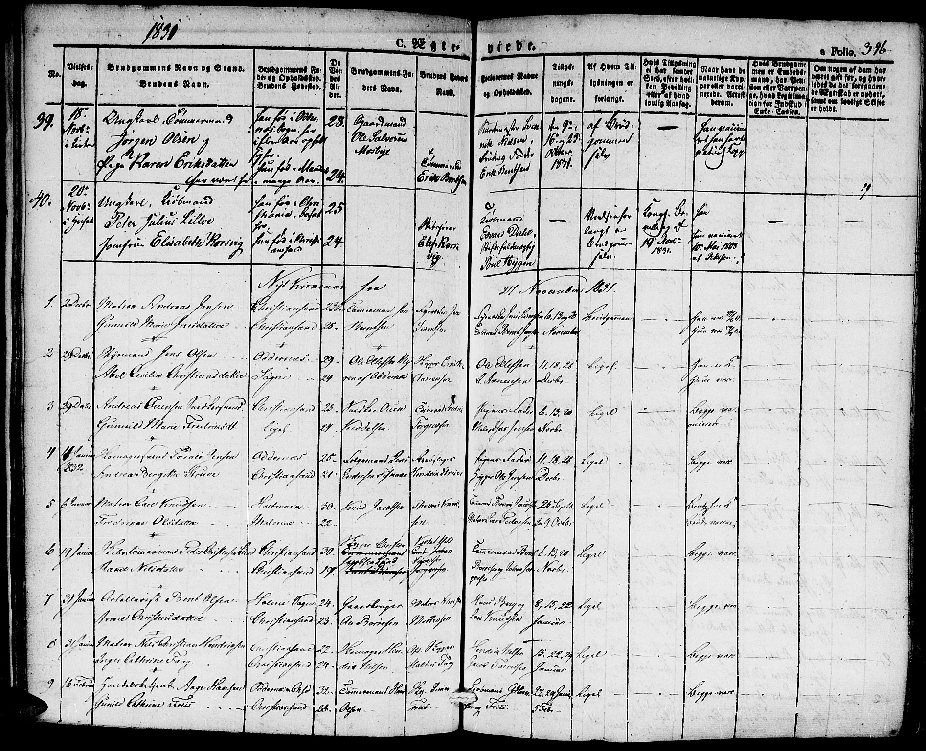 Kristiansand domprosti, SAK/1112-0006/F/Fa/L0011: Parish register (official) no. A 11, 1827-1841, p. 346