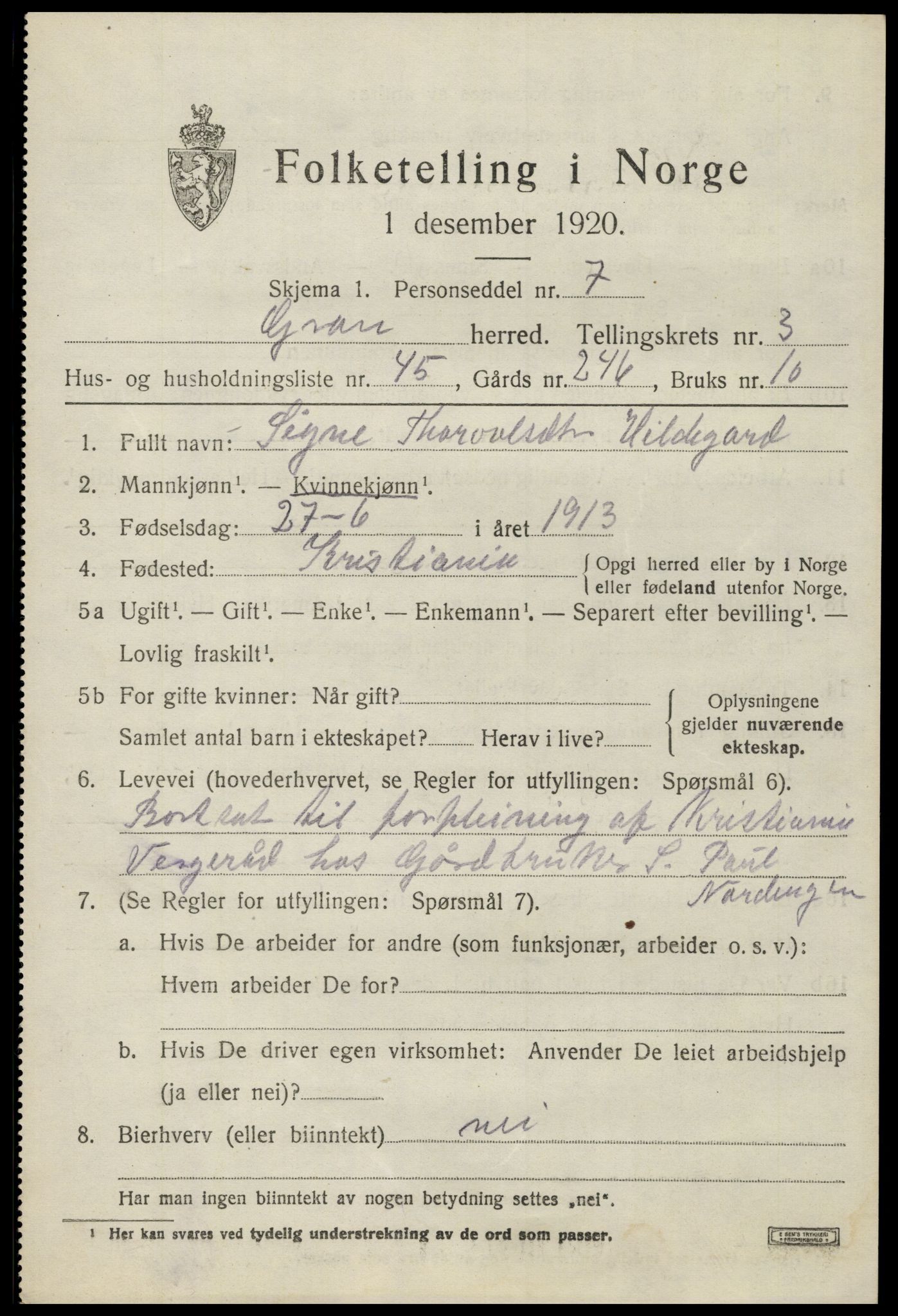 SAH, 1920 census for Gran, 1920, p. 5740