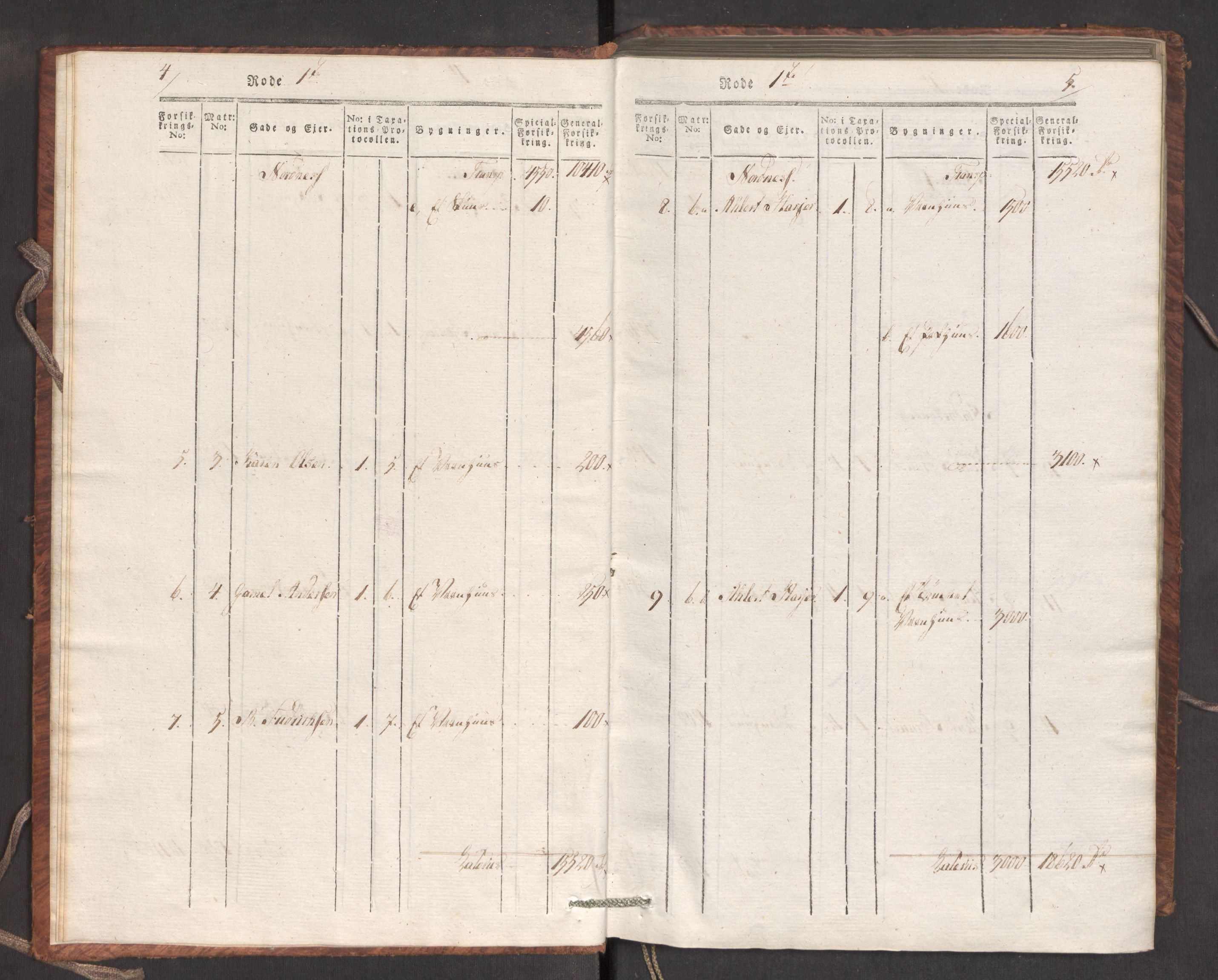 Kommersekollegiet, Brannforsikringskontoret 1767-1814, AV/RA-EA-5458/F/Fa/L0007/0001: Bergen / Branntakstprotokoll, 1807-1817, p. 4-5