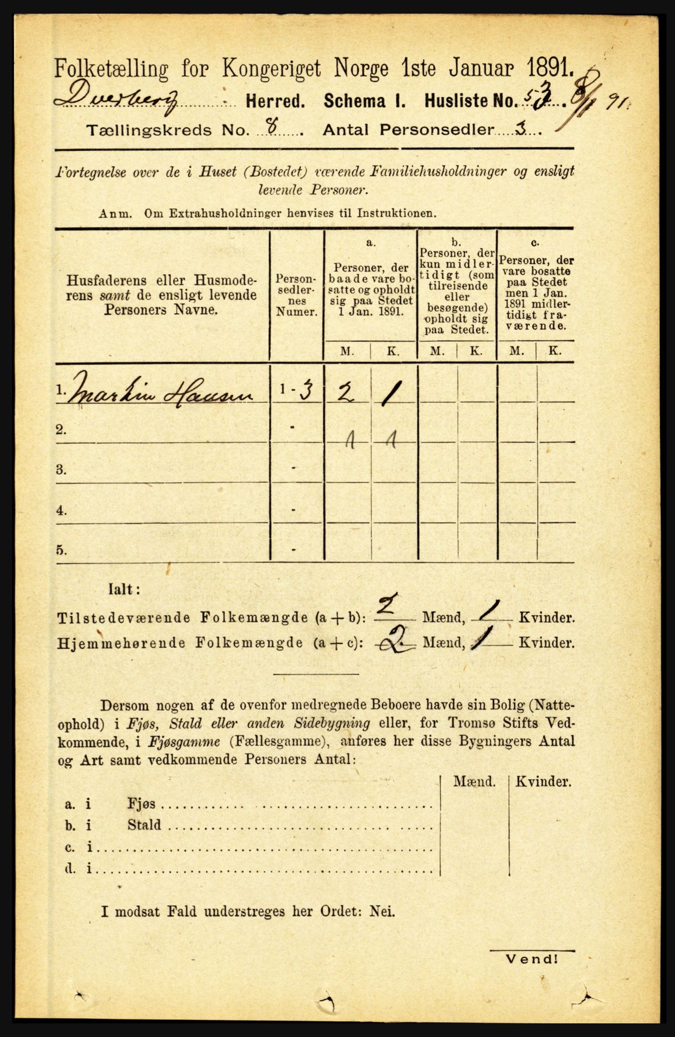 RA, 1891 census for 1872 Dverberg, 1891, p. 3101