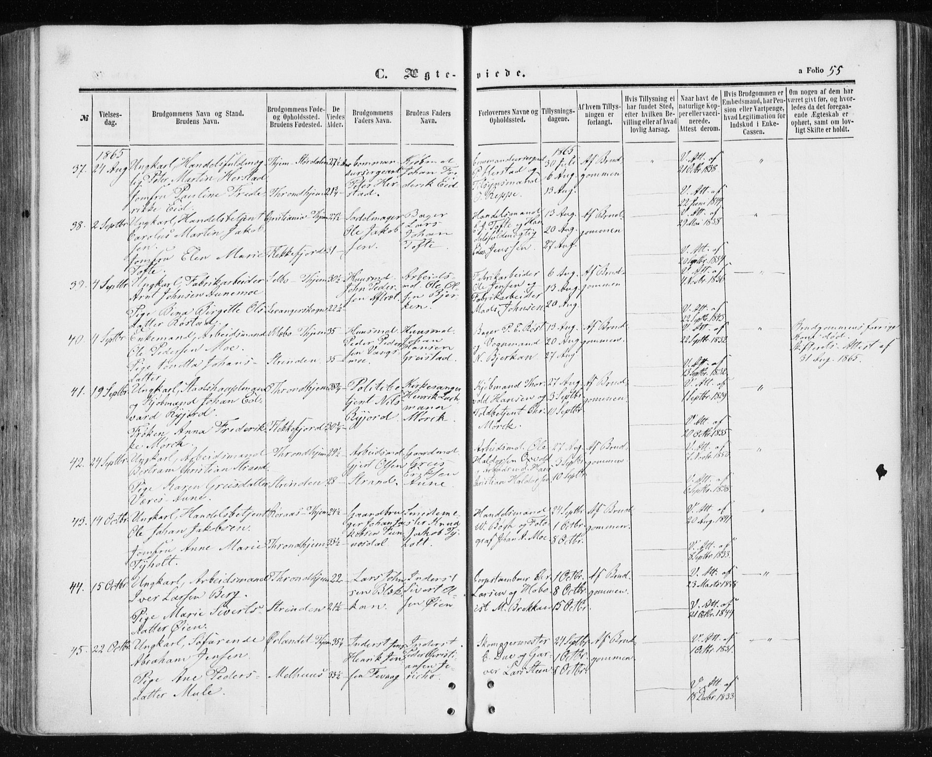 Ministerialprotokoller, klokkerbøker og fødselsregistre - Sør-Trøndelag, AV/SAT-A-1456/601/L0053: Parish register (official) no. 601A21, 1857-1865, p. 55