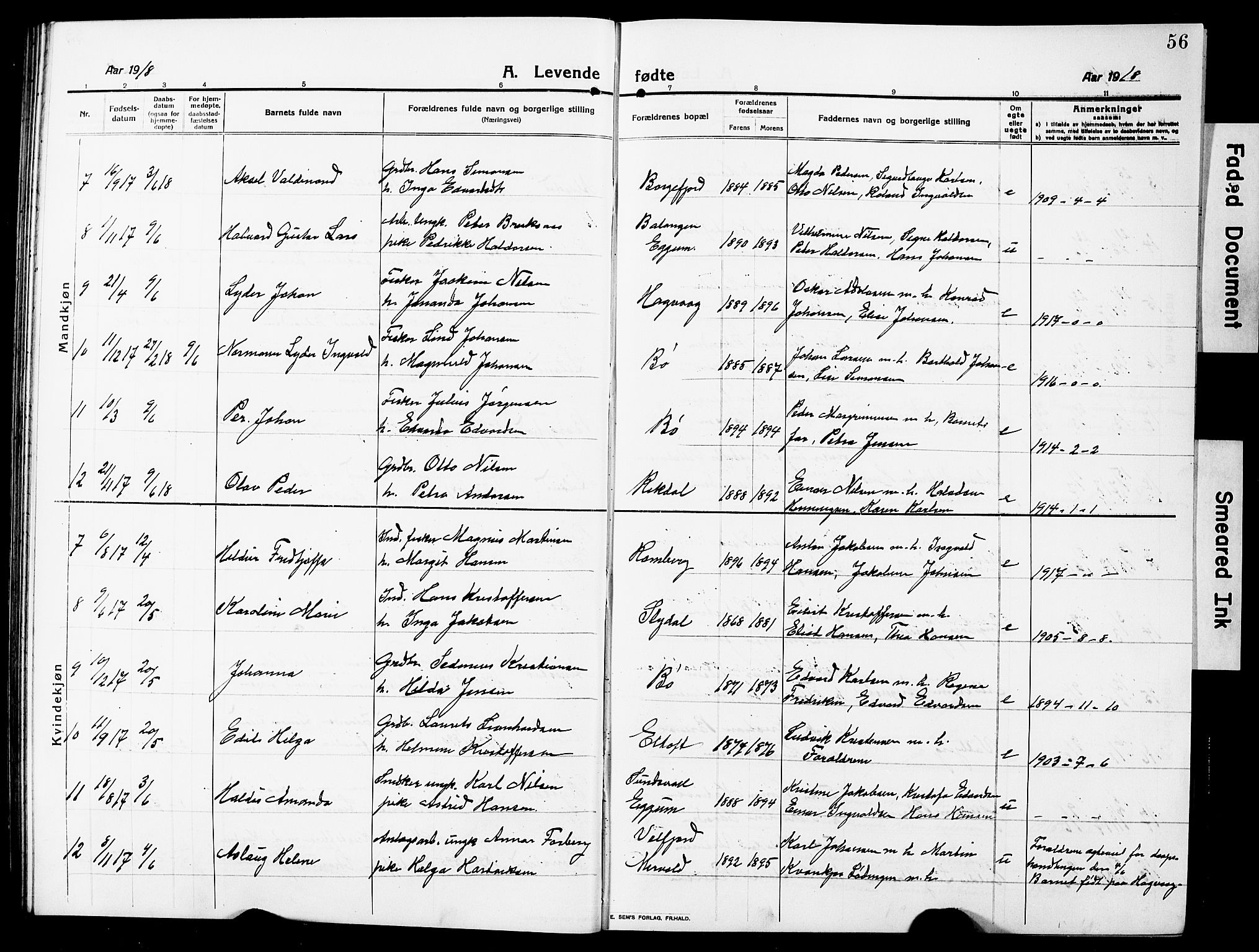 Ministerialprotokoller, klokkerbøker og fødselsregistre - Nordland, SAT/A-1459/880/L1142: Parish register (copy) no. 880C04, 1913-1930, p. 56