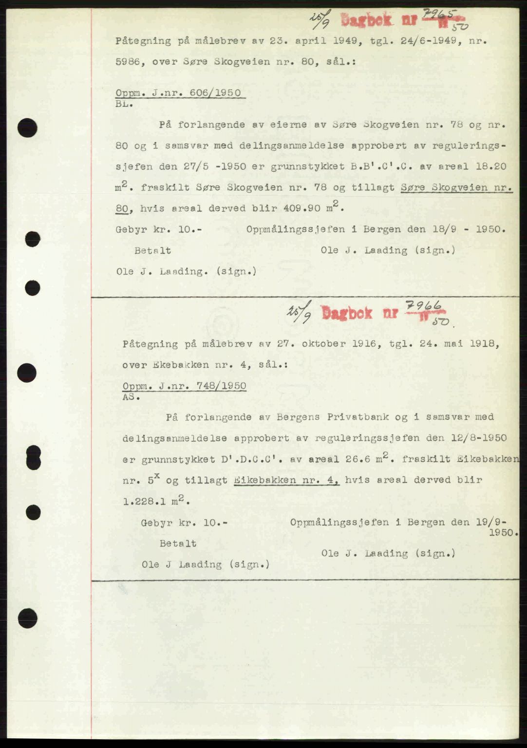 Byfogd og Byskriver i Bergen, AV/SAB-A-3401/03/03Bc/L0033: Mortgage book no. A26-27, 1950-1950, Diary no: : 7965/1950