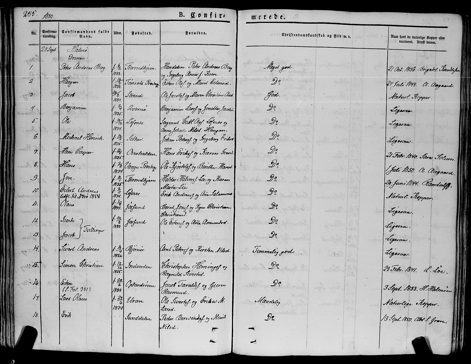 Ministerialprotokoller, klokkerbøker og fødselsregistre - Nord-Trøndelag, SAT/A-1458/773/L0614: Parish register (official) no. 773A05, 1831-1856, p. 255