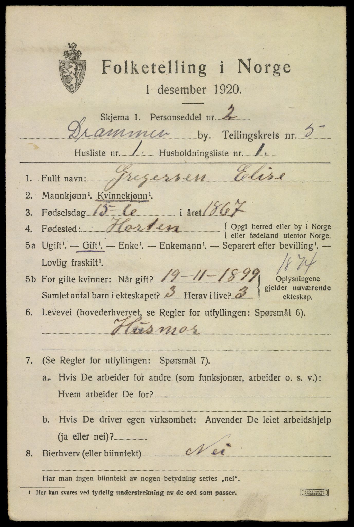 SAKO, 1920 census for Drammen, 1920, p. 36235