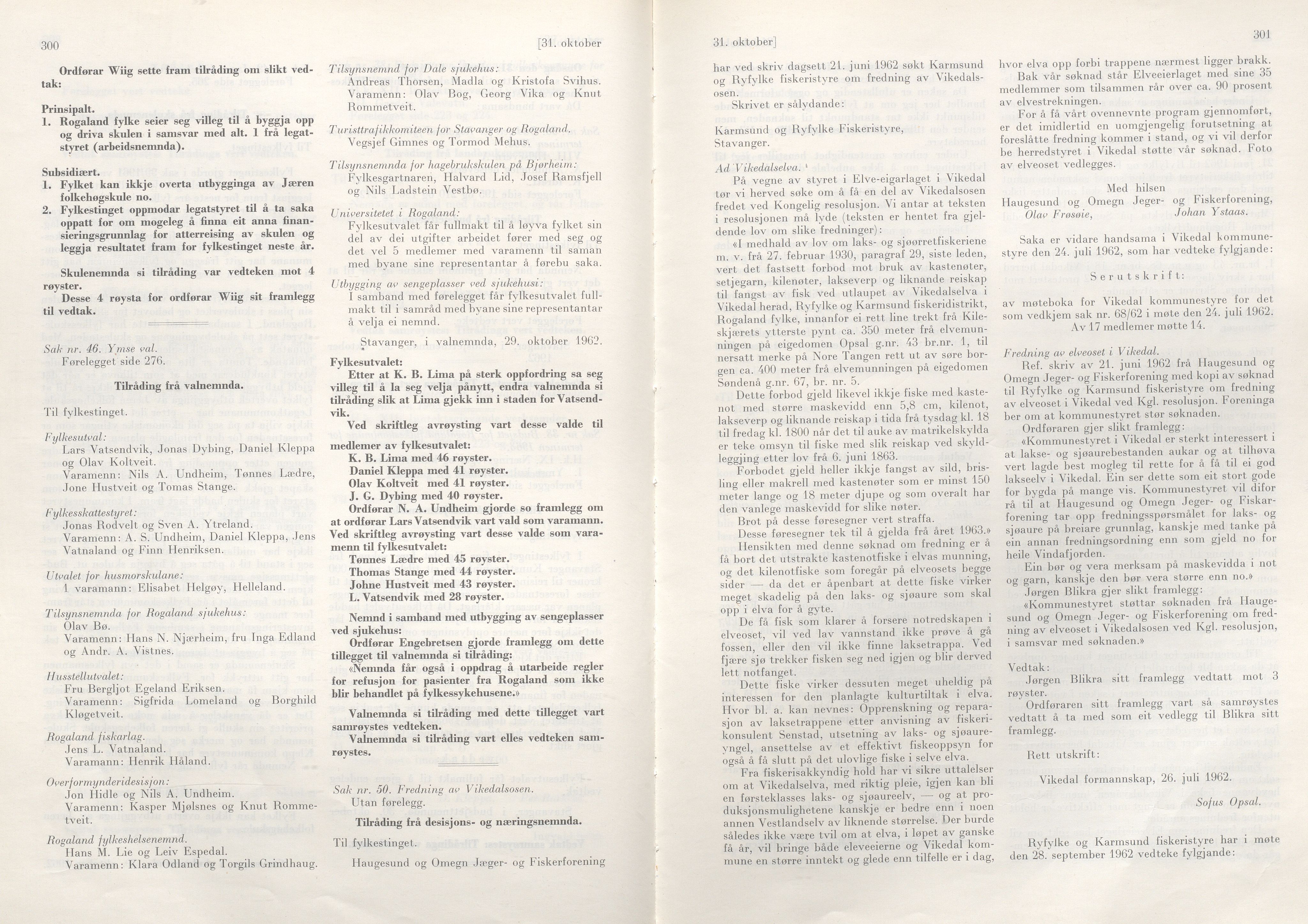 Rogaland fylkeskommune - Fylkesrådmannen , IKAR/A-900/A/Aa/Aaa/L0082: Møtebok , 1962, p. 300-301