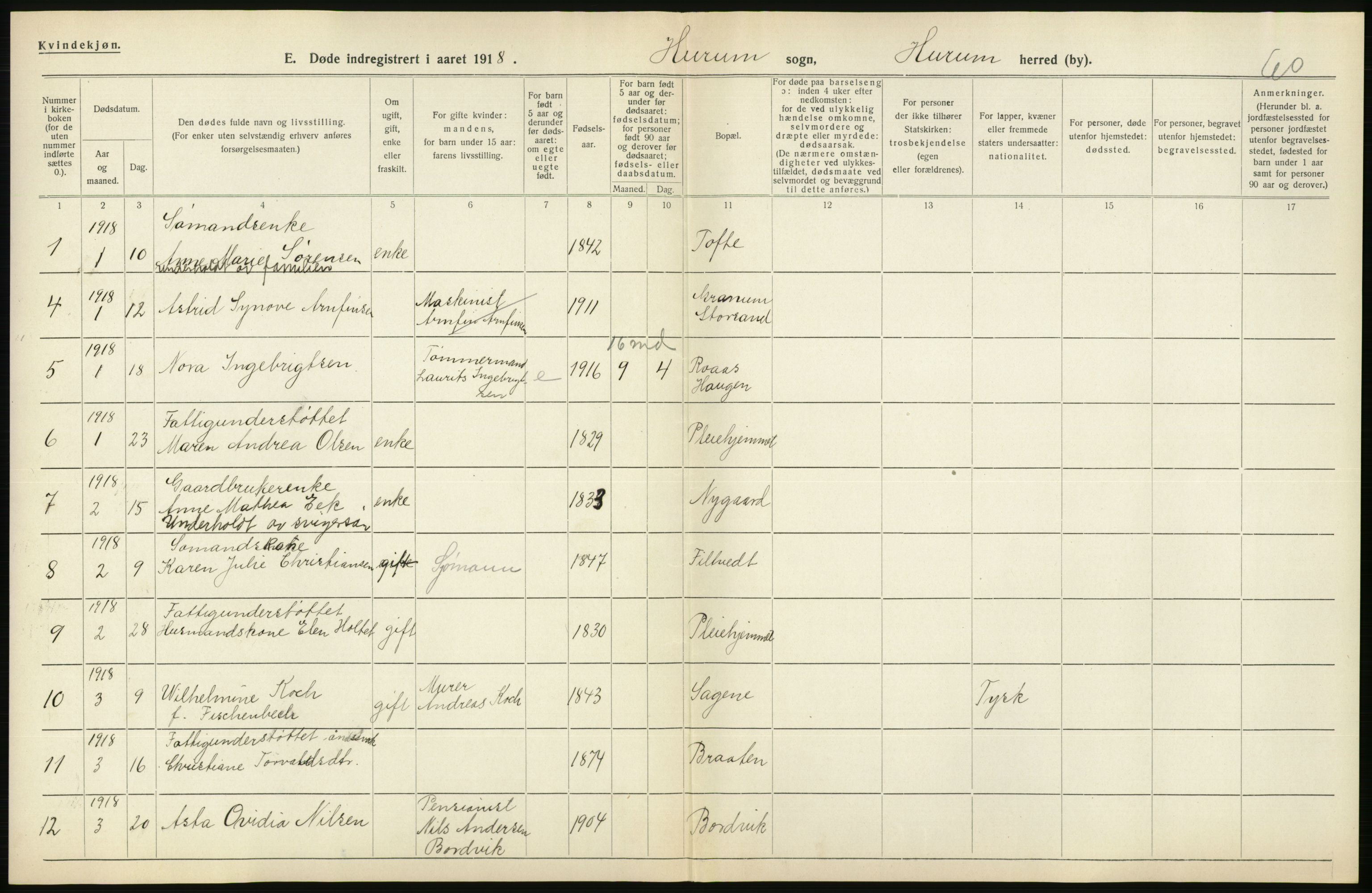 Statistisk sentralbyrå, Sosiodemografiske emner, Befolkning, AV/RA-S-2228/D/Df/Dfb/Dfbh/L0020: Buskerud fylke: Døde. Bygder og byer., 1918, p. 388