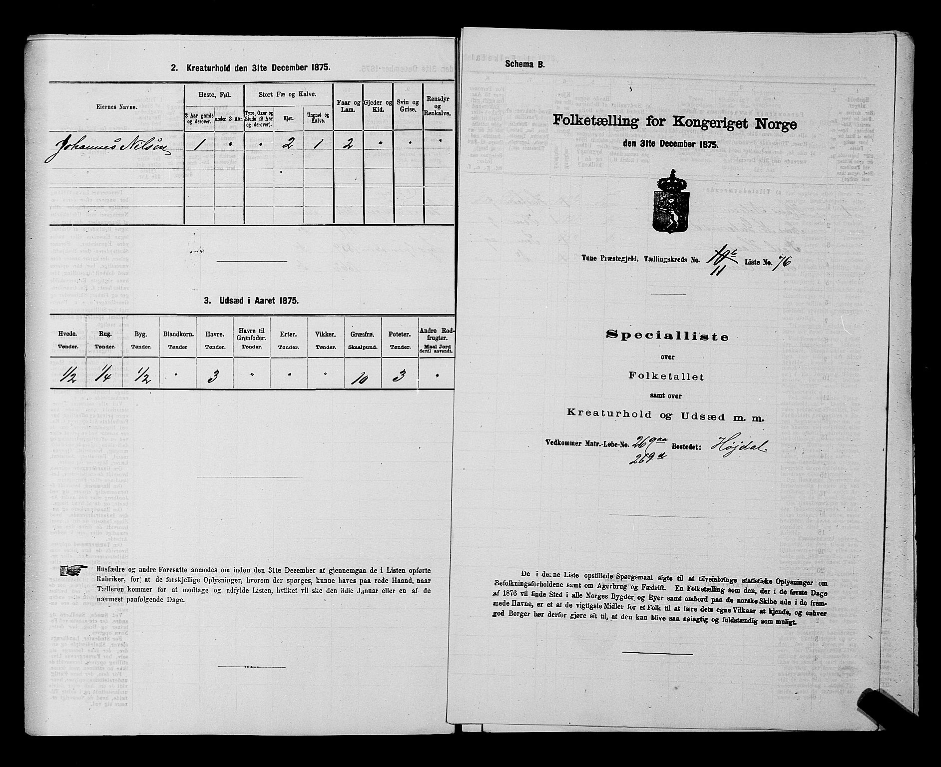 RA, 1875 census for 0130P Tune, 1875, p. 1850