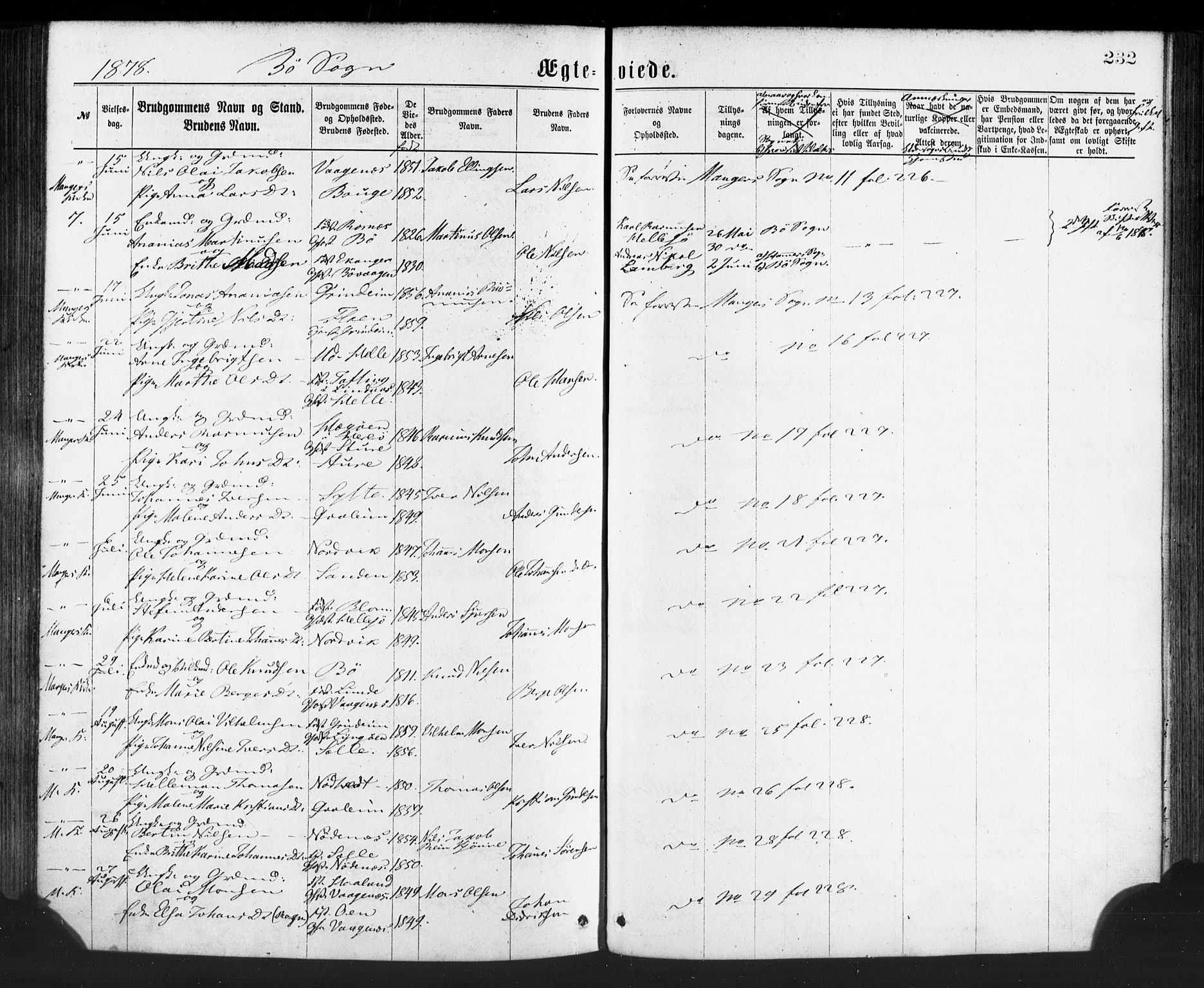 Manger sokneprestembete, SAB/A-76801/H/Haa: Parish register (official) no. A 8, 1871-1880, p. 232