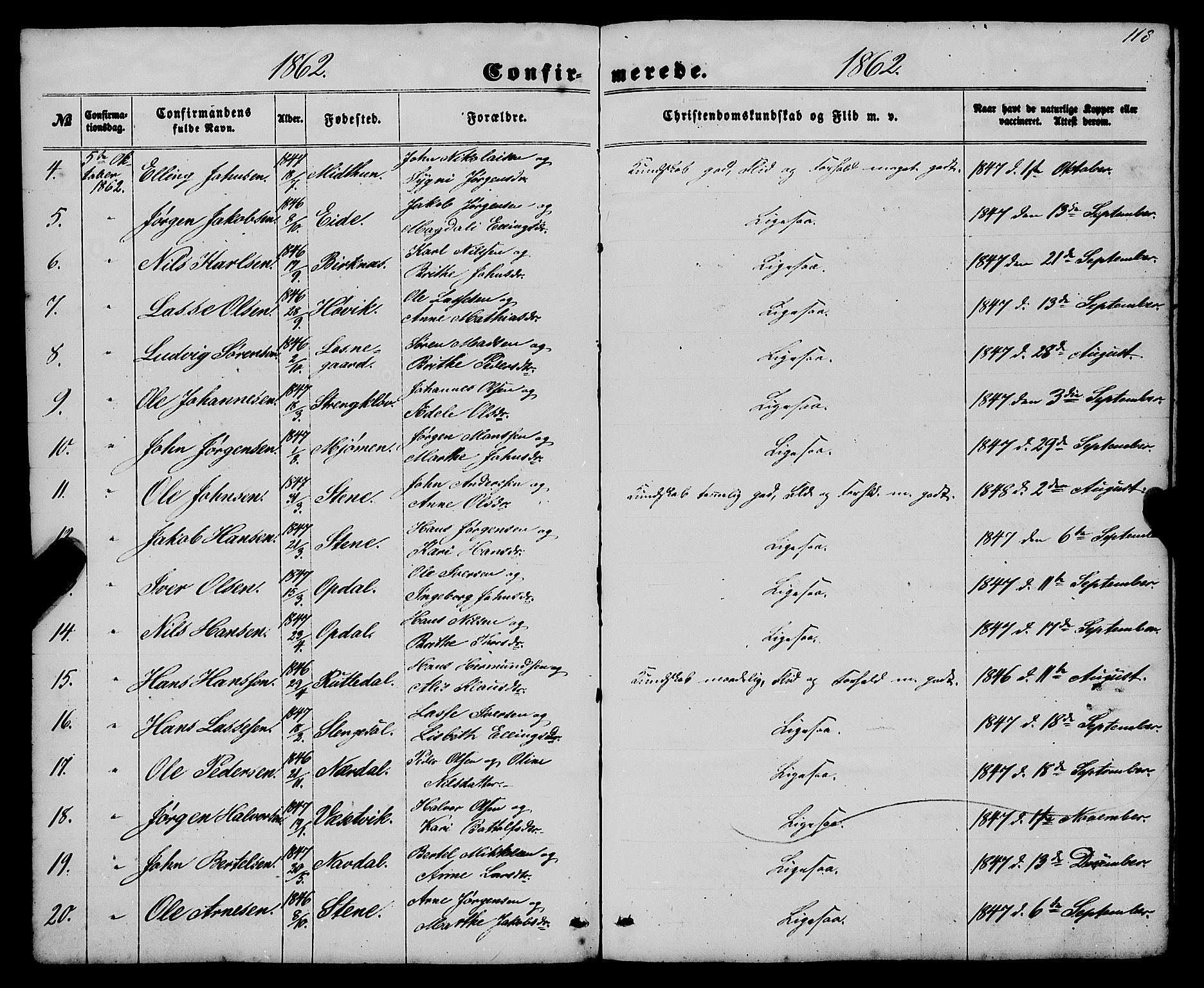 Gulen sokneprestembete, AV/SAB-A-80201/H/Haa/Haaa/L0022: Parish register (official) no. A 22, 1859-1869, p. 118