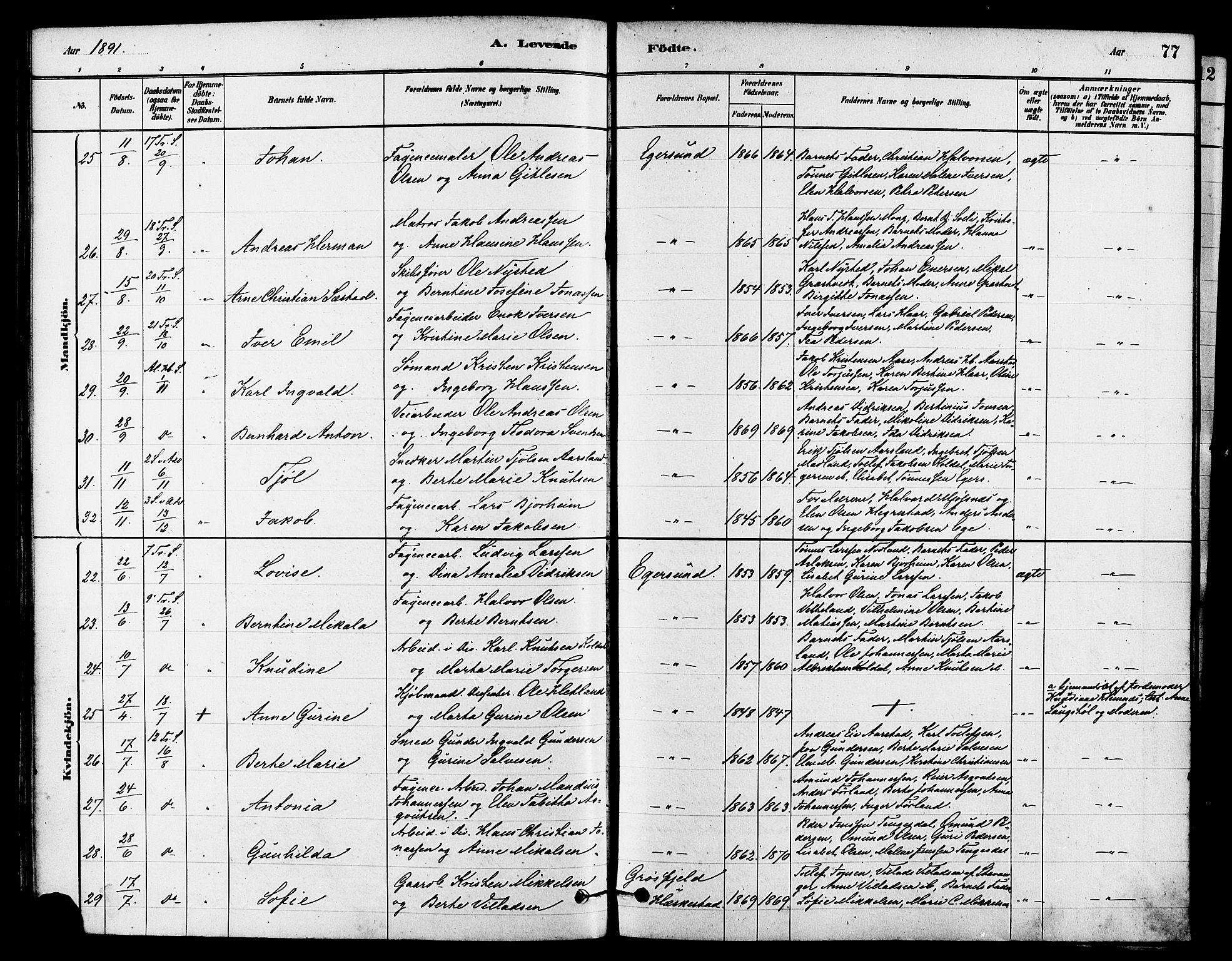 Eigersund sokneprestkontor, AV/SAST-A-101807/S08/L0015: Parish register (official) no. A 15, 1879-1892, p. 77