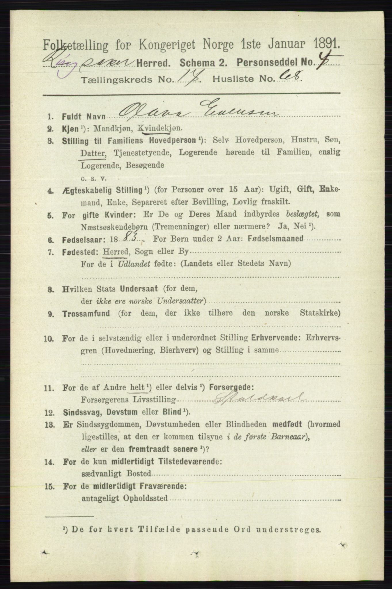 RA, 1891 census for 0412 Ringsaker, 1891, p. 8237