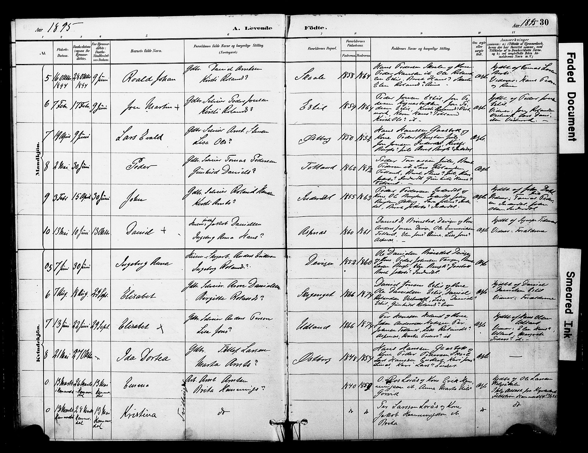 Ministerialprotokoller, klokkerbøker og fødselsregistre - Nord-Trøndelag, AV/SAT-A-1458/757/L0505: Parish register (official) no. 757A01, 1882-1904, p. 30