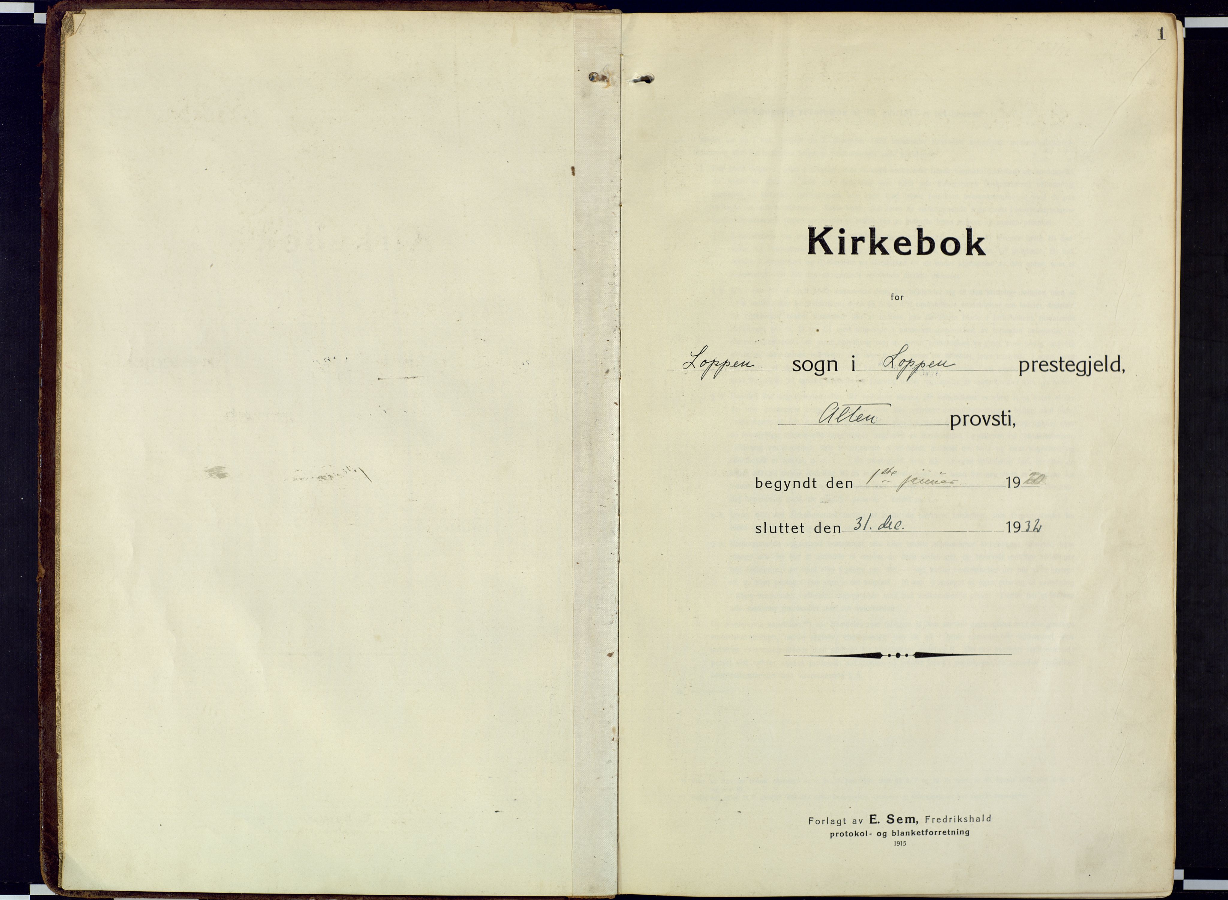 Loppa sokneprestkontor, SATØ/S-1339/H/Ha/L0013kirke: Parish register (official) no. 13, 1920-1932, p. 1