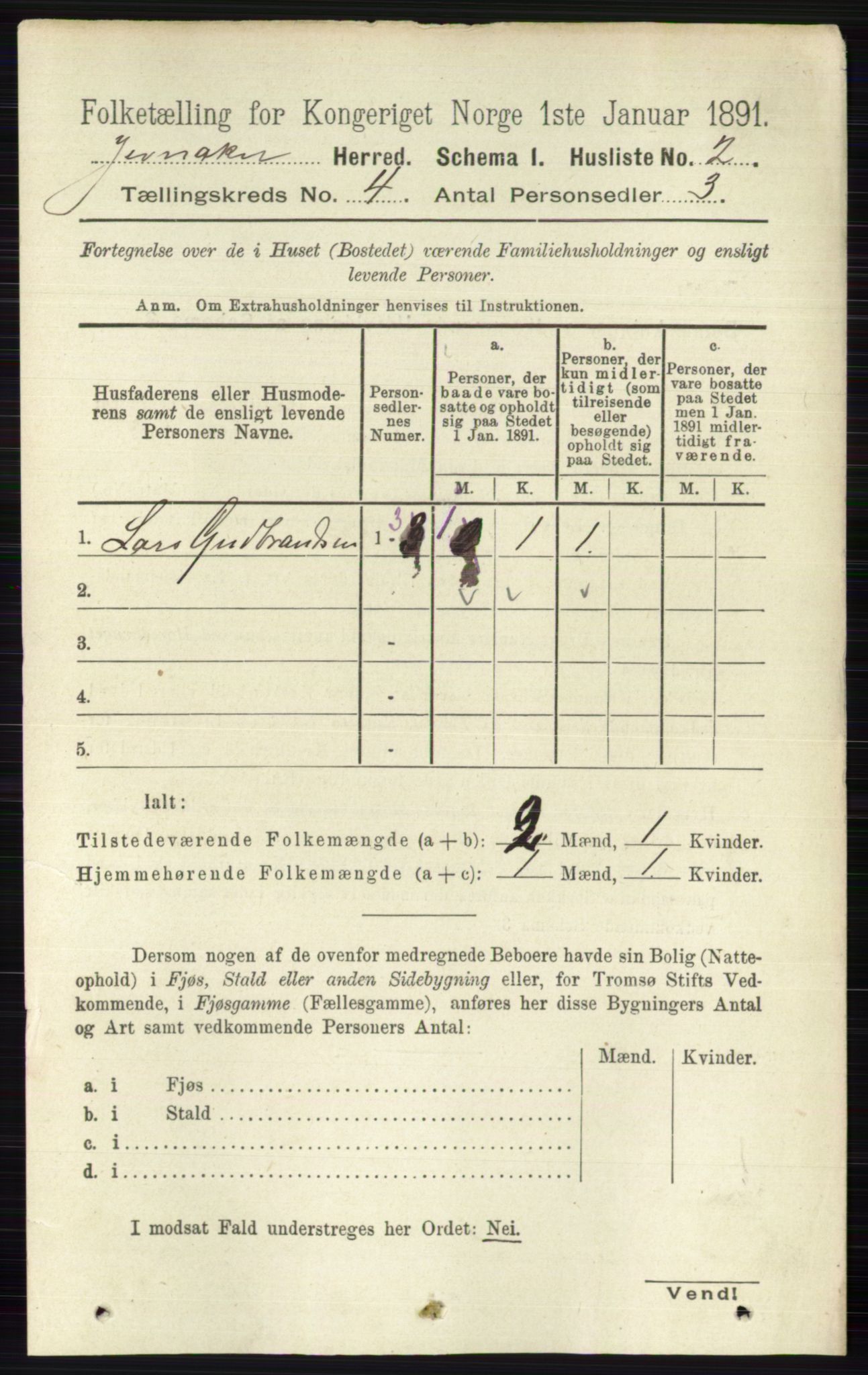 RA, 1891 census for 0532 Jevnaker, 1891, p. 1638